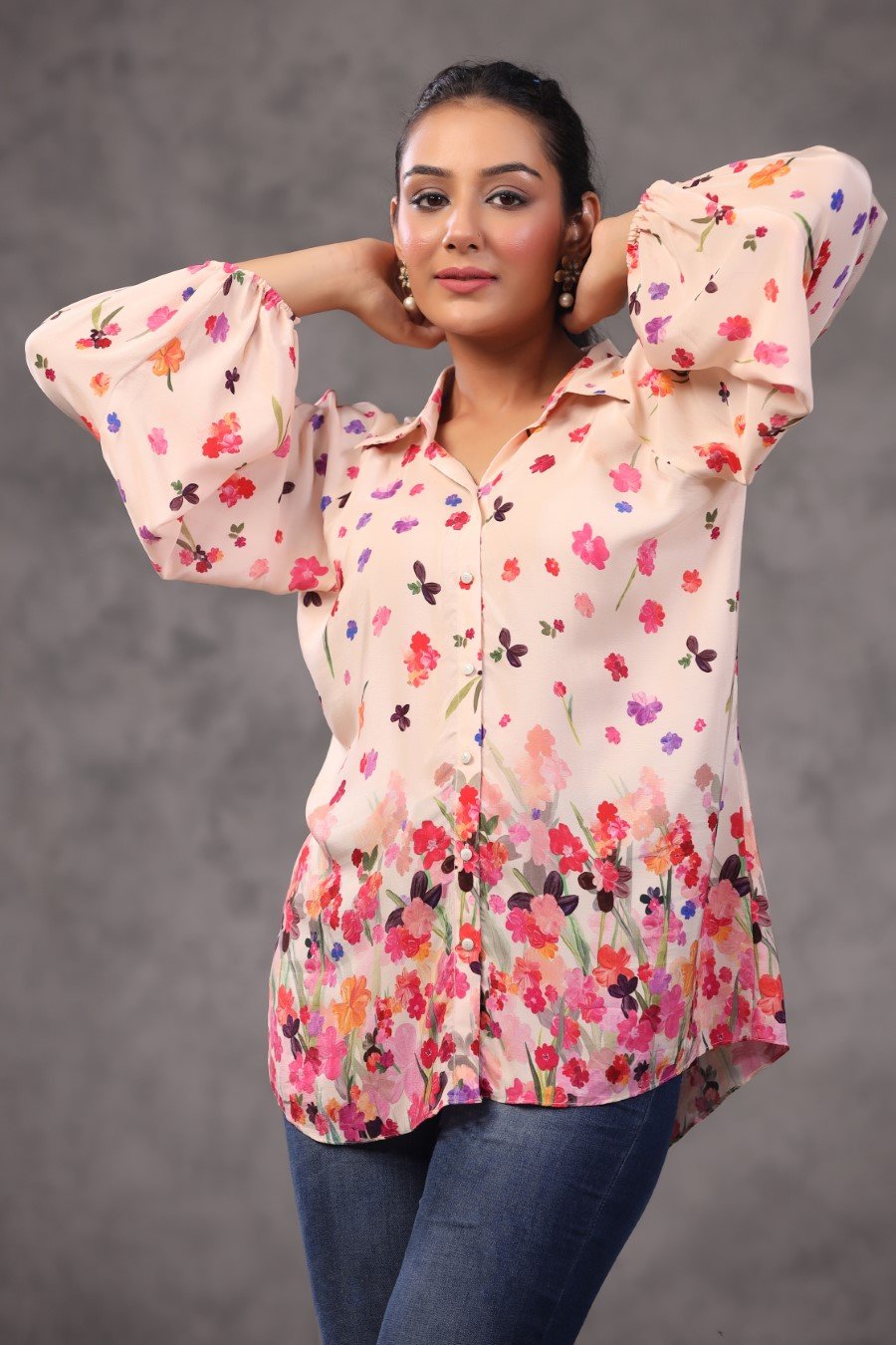 Light Pink Floral Italian Crepe Top