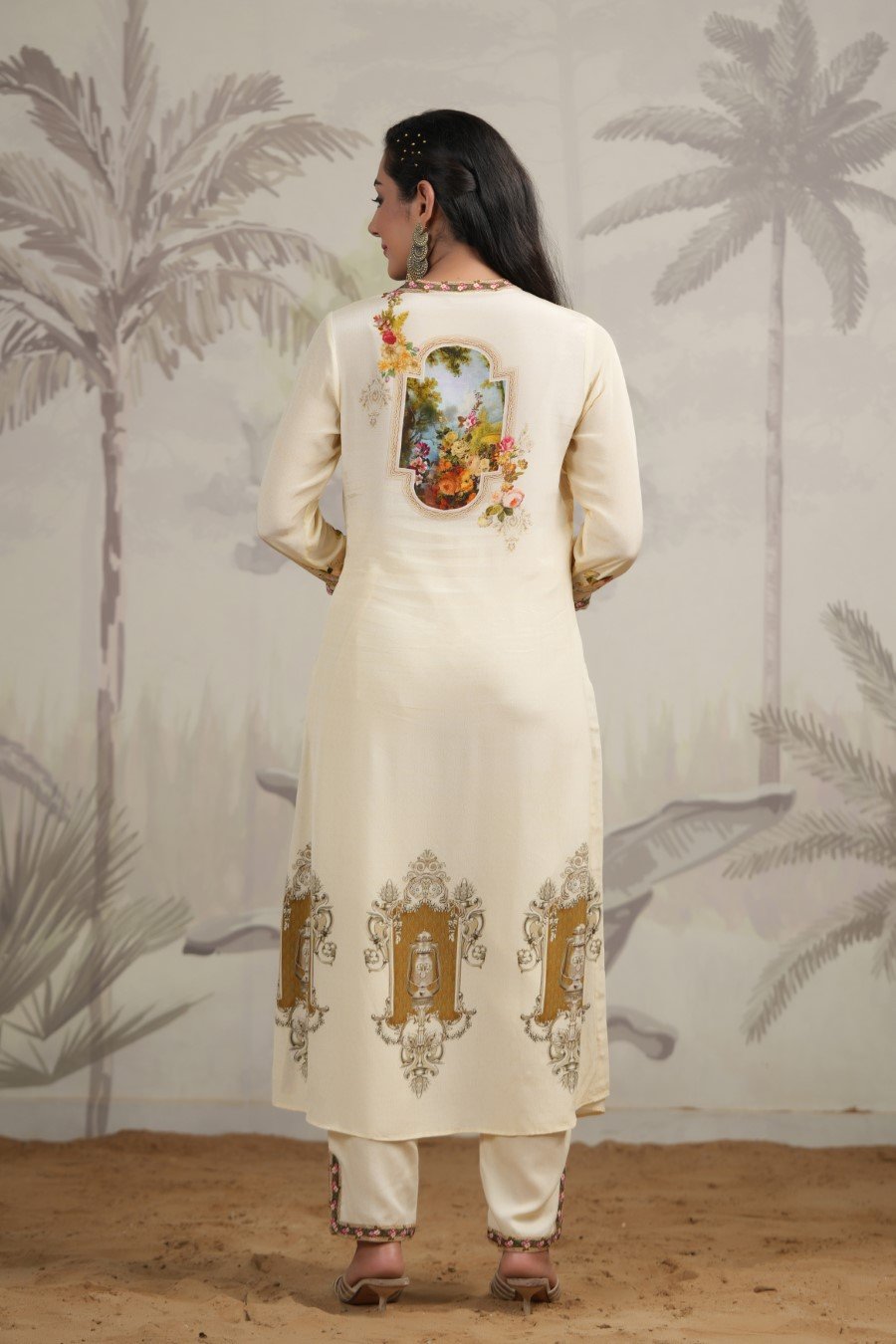 Off White Pure Crepe Silk Kurta with Pants