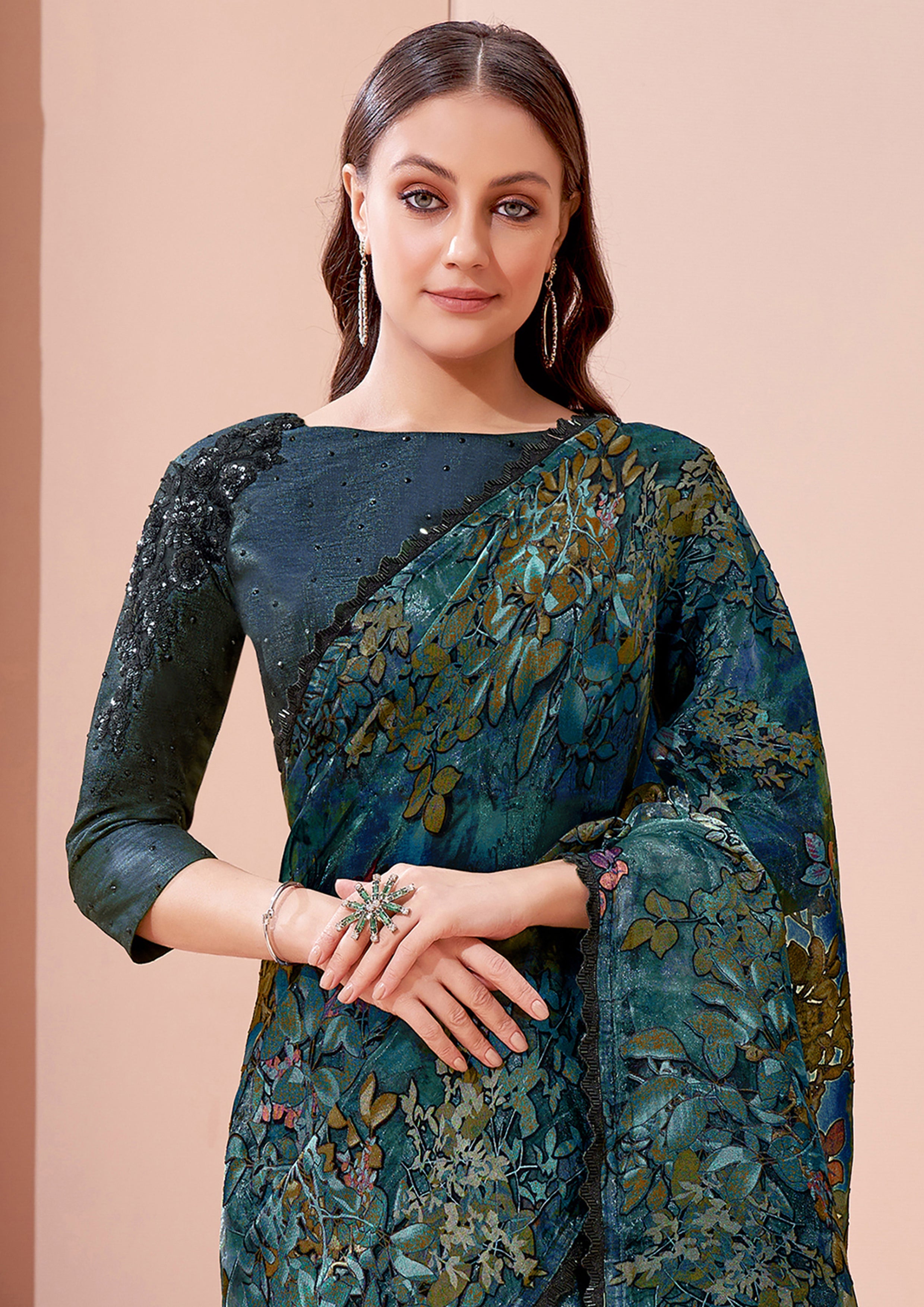 Deep Blue Embellished Premium Silk Saree