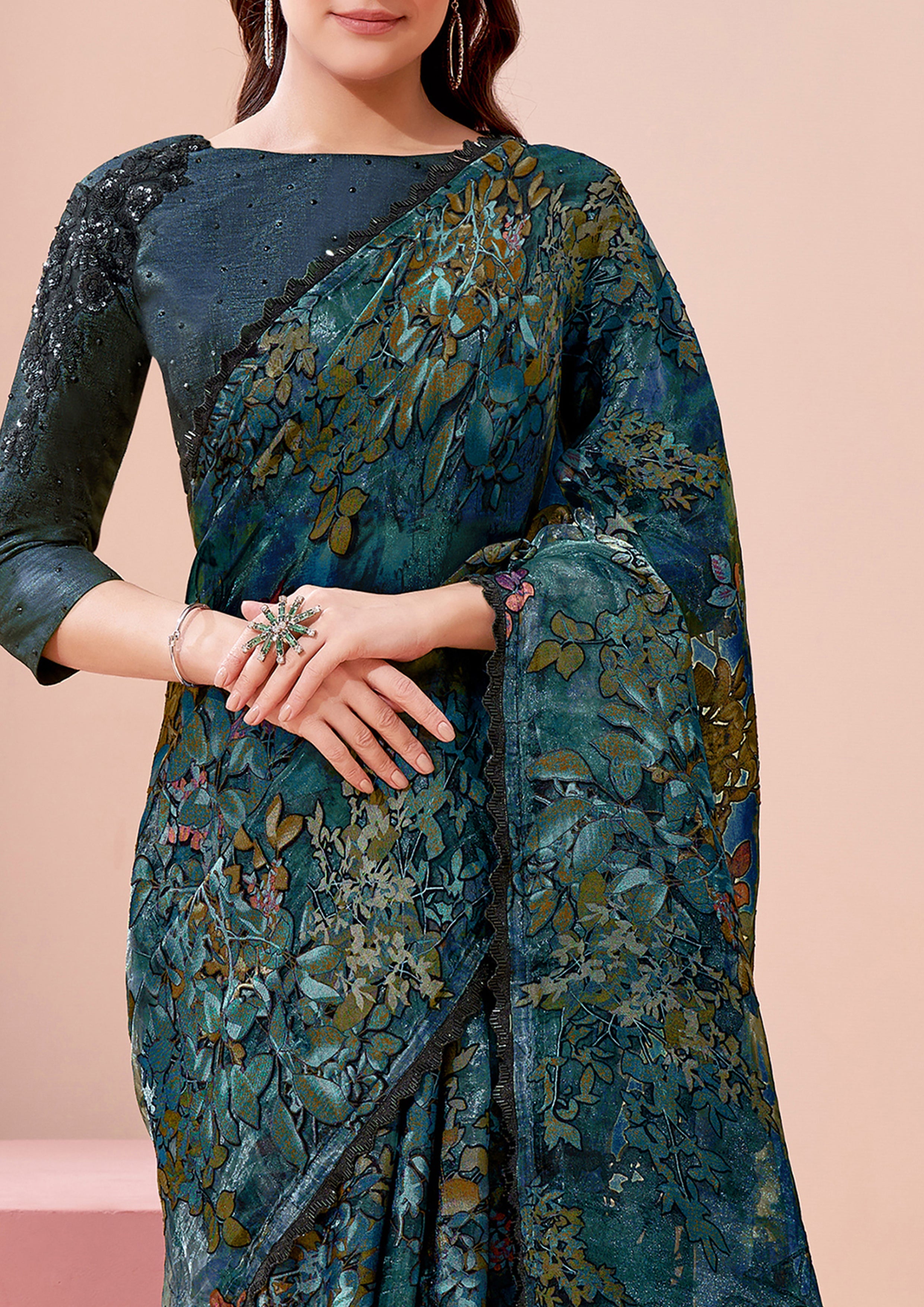 Deep Blue Embellished Premium Silk Saree