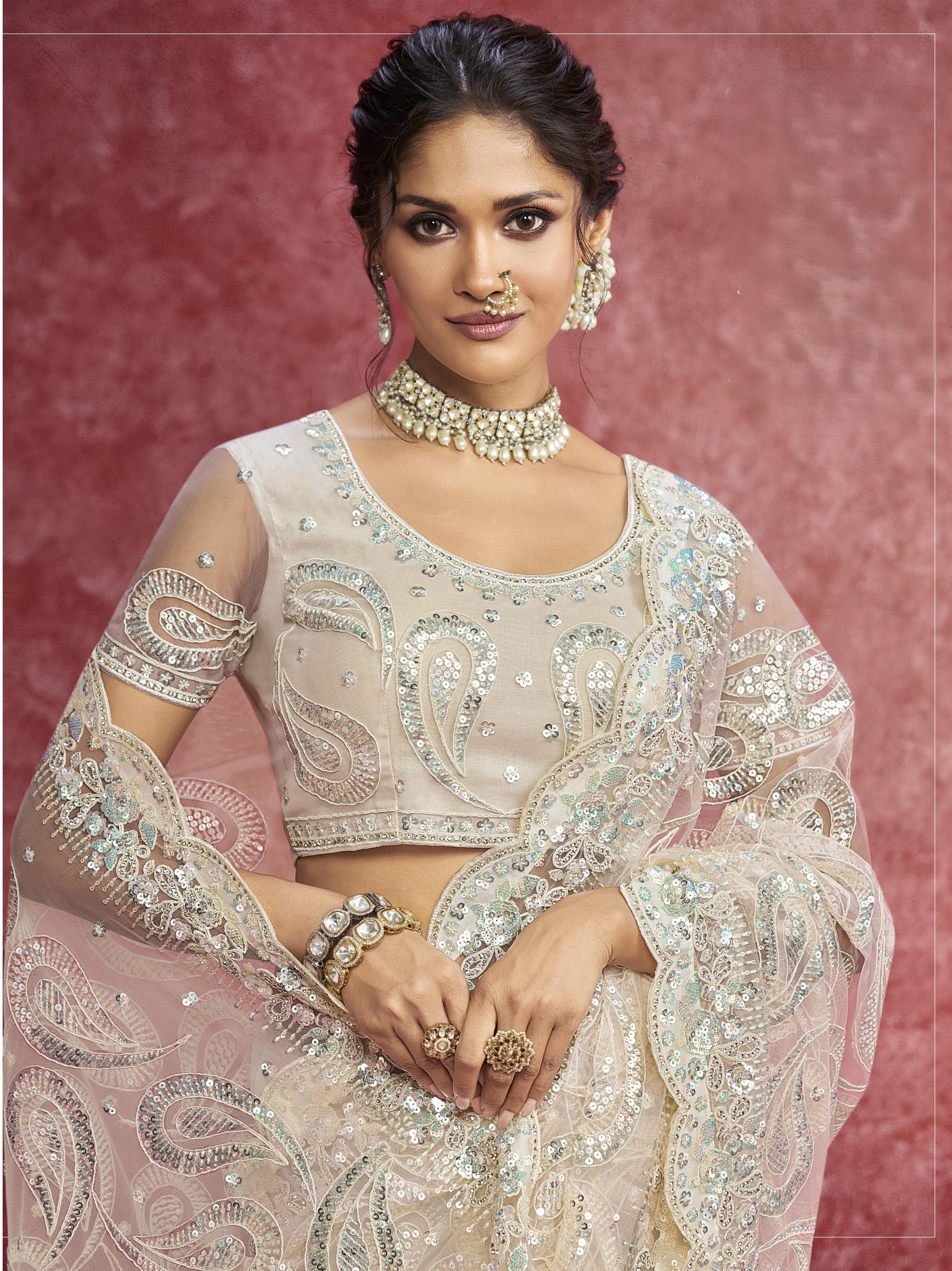 Ivory Whisper Embellished Net Saree