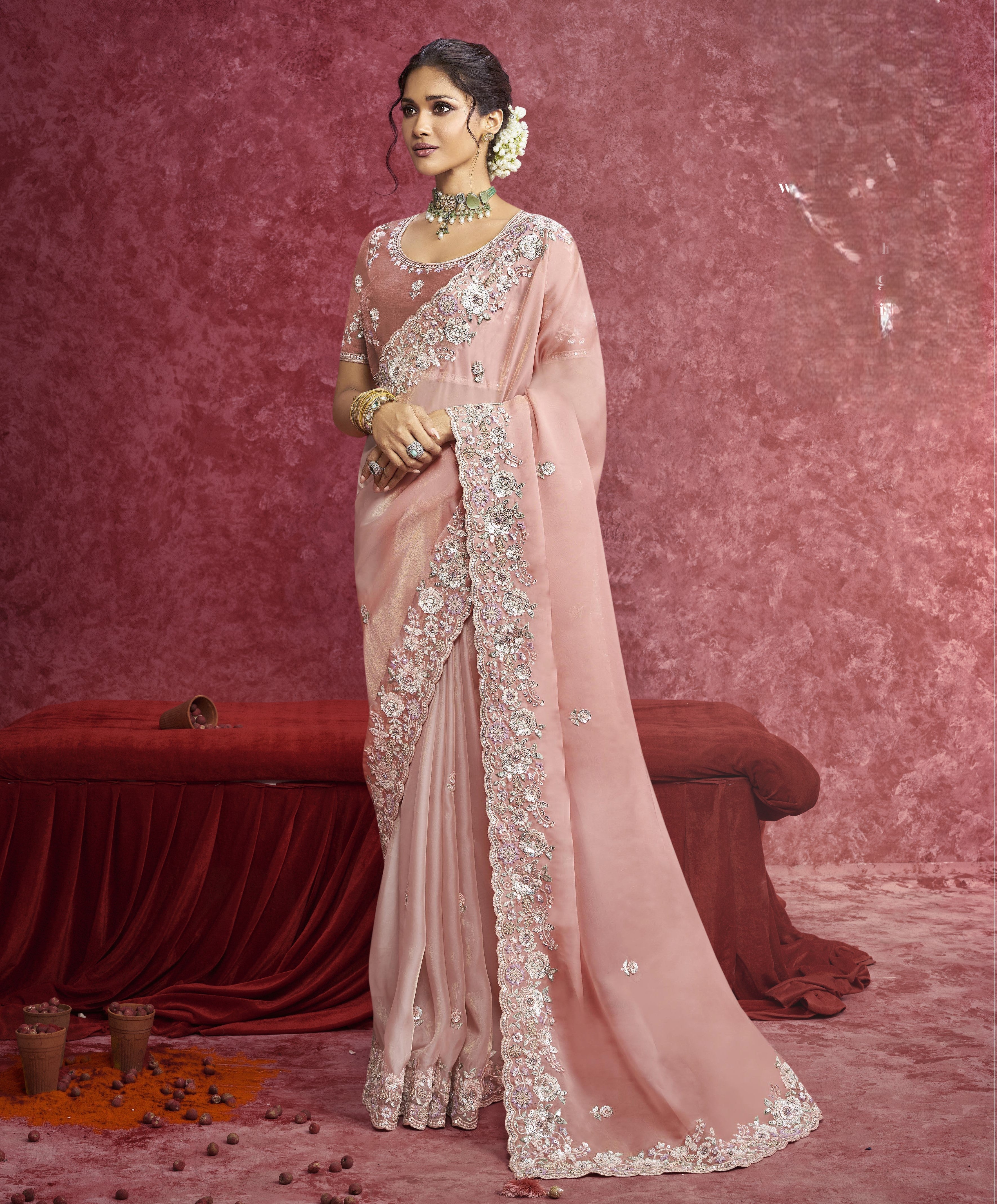 Celestial Peach Embellished Saree