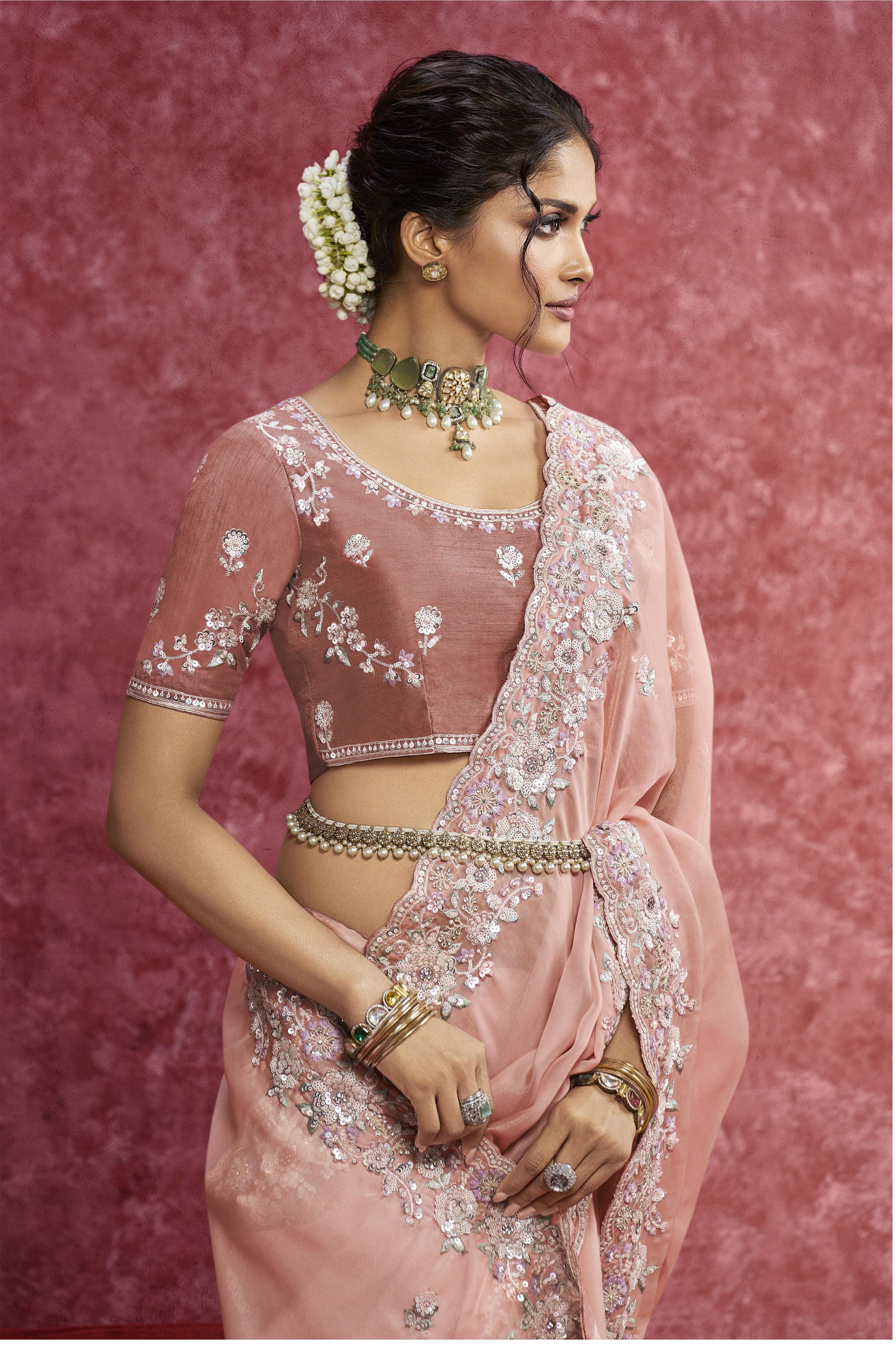 Celestial Peach Embellished Saree