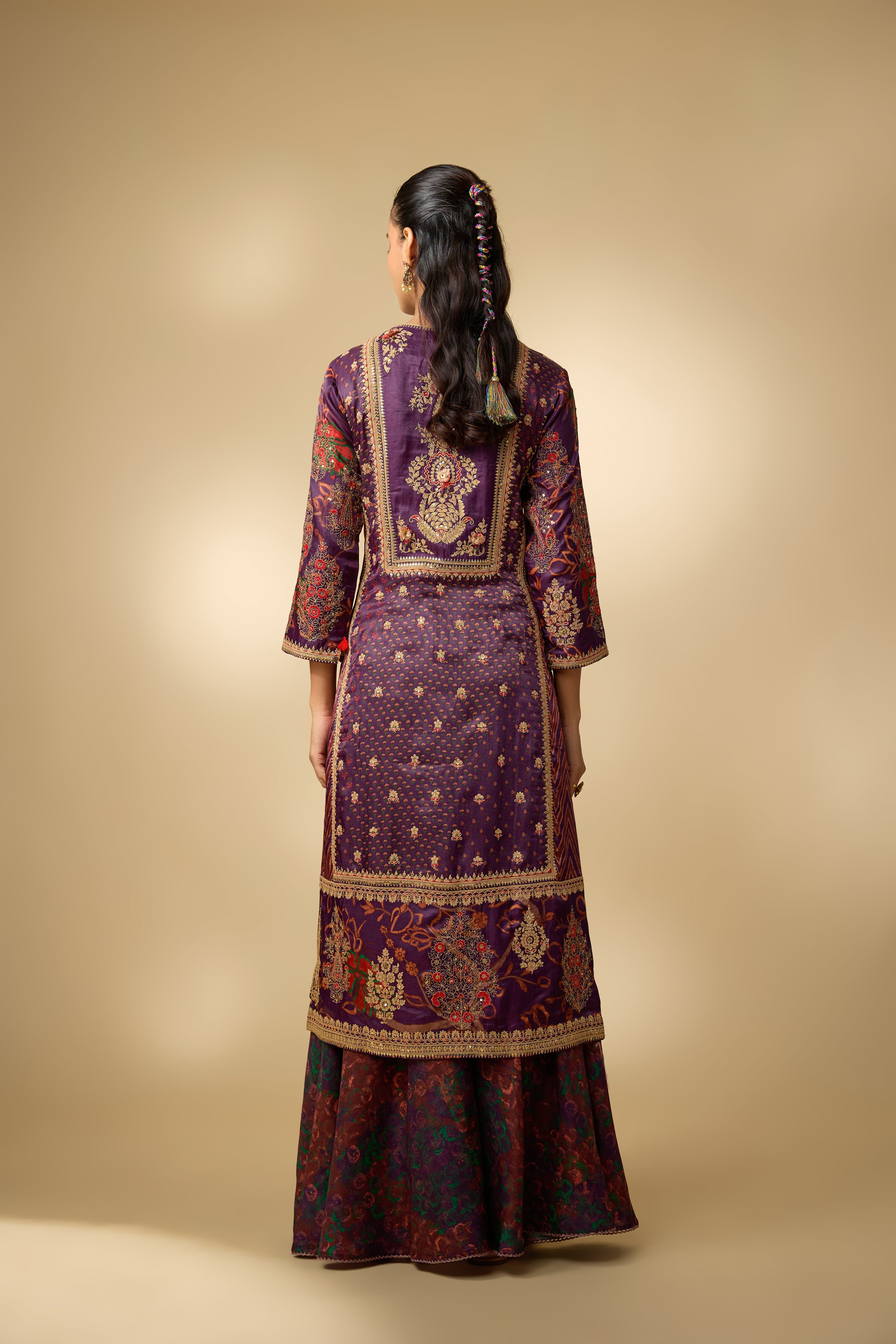 Purple Embellished Slub Silk Palazzo Set