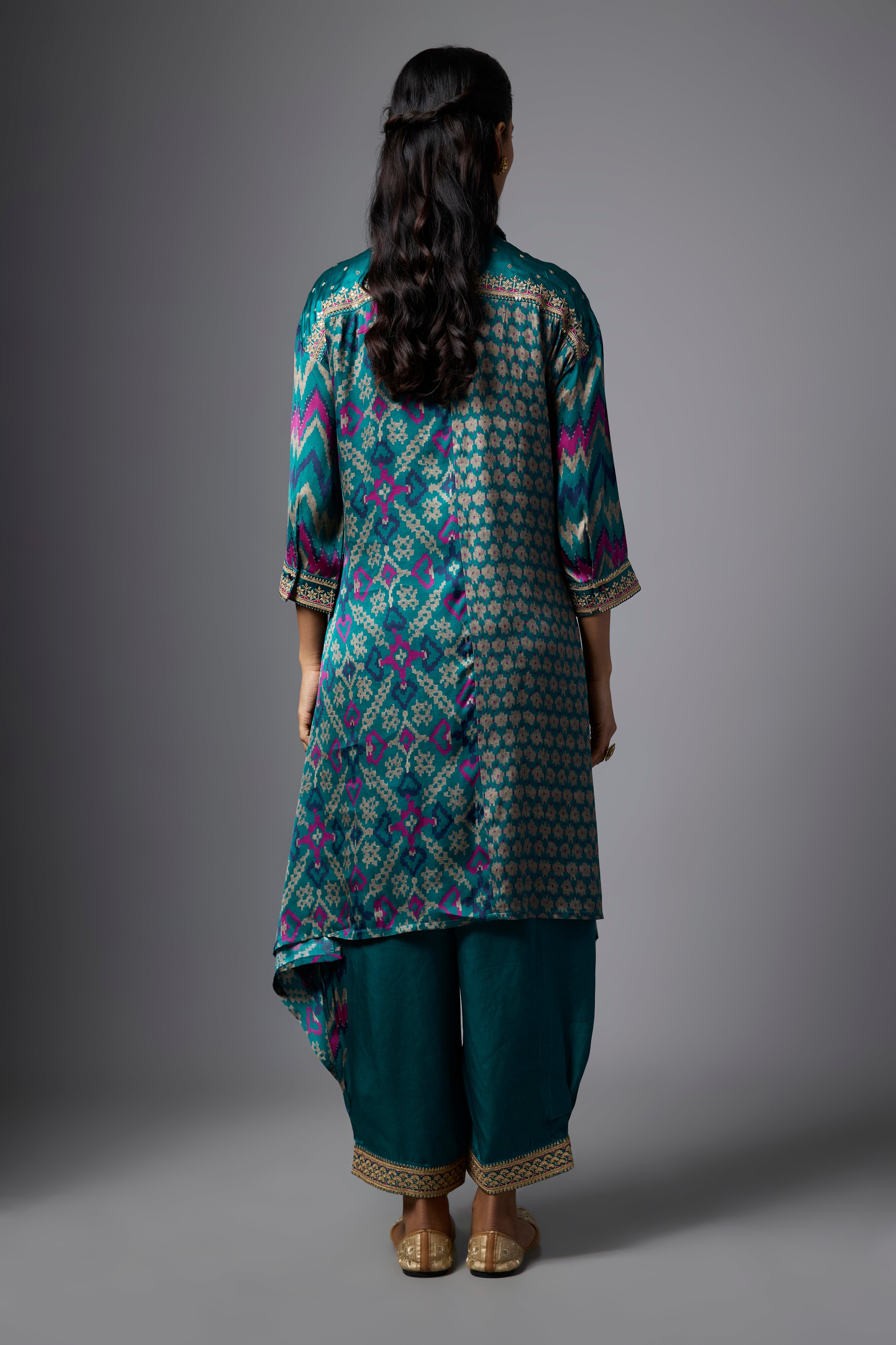 Teal Blue Printed Crepe Silk Co-Ord Set