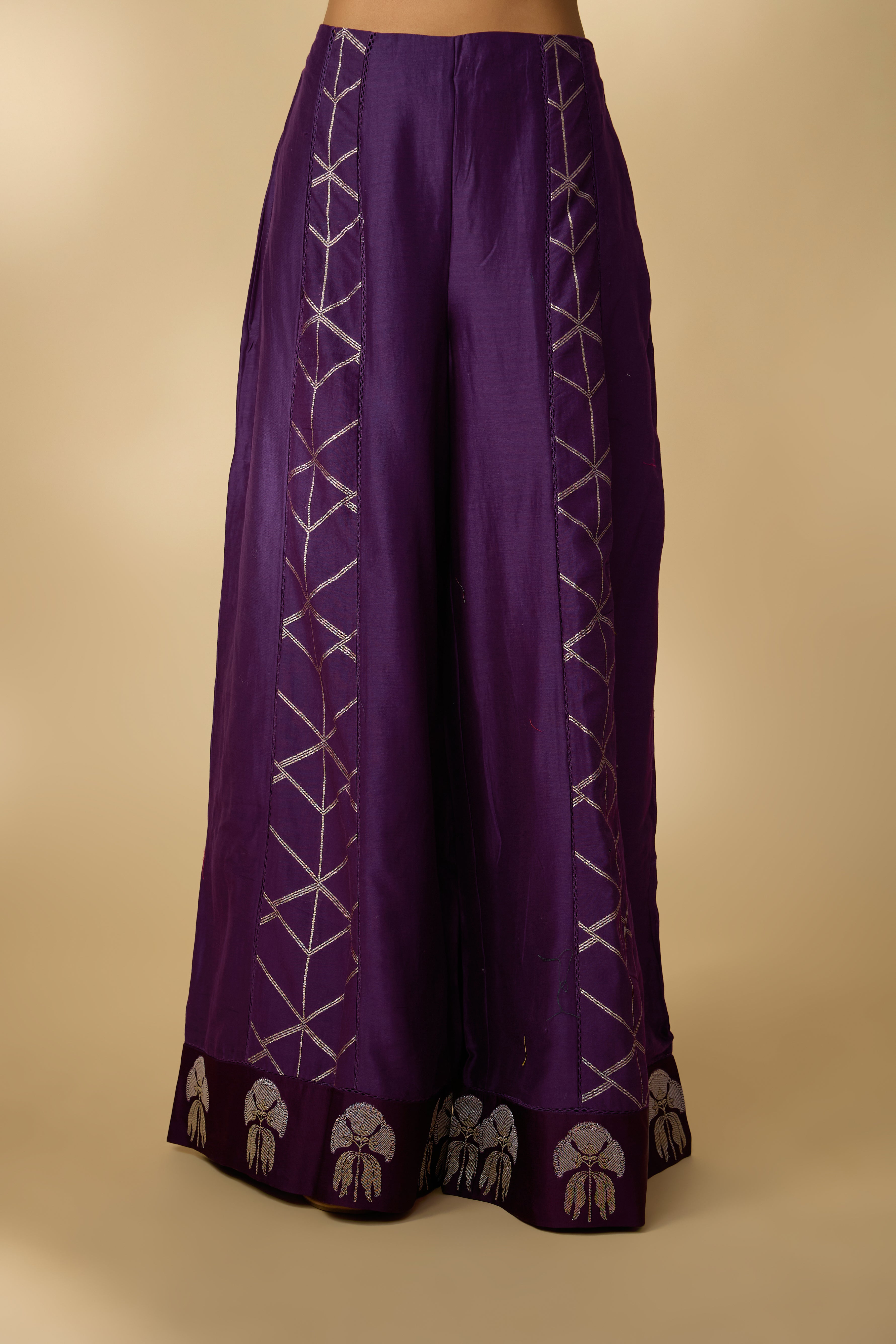 Hot Purple Embellished Slub Cotton Silk Co-Ord Set