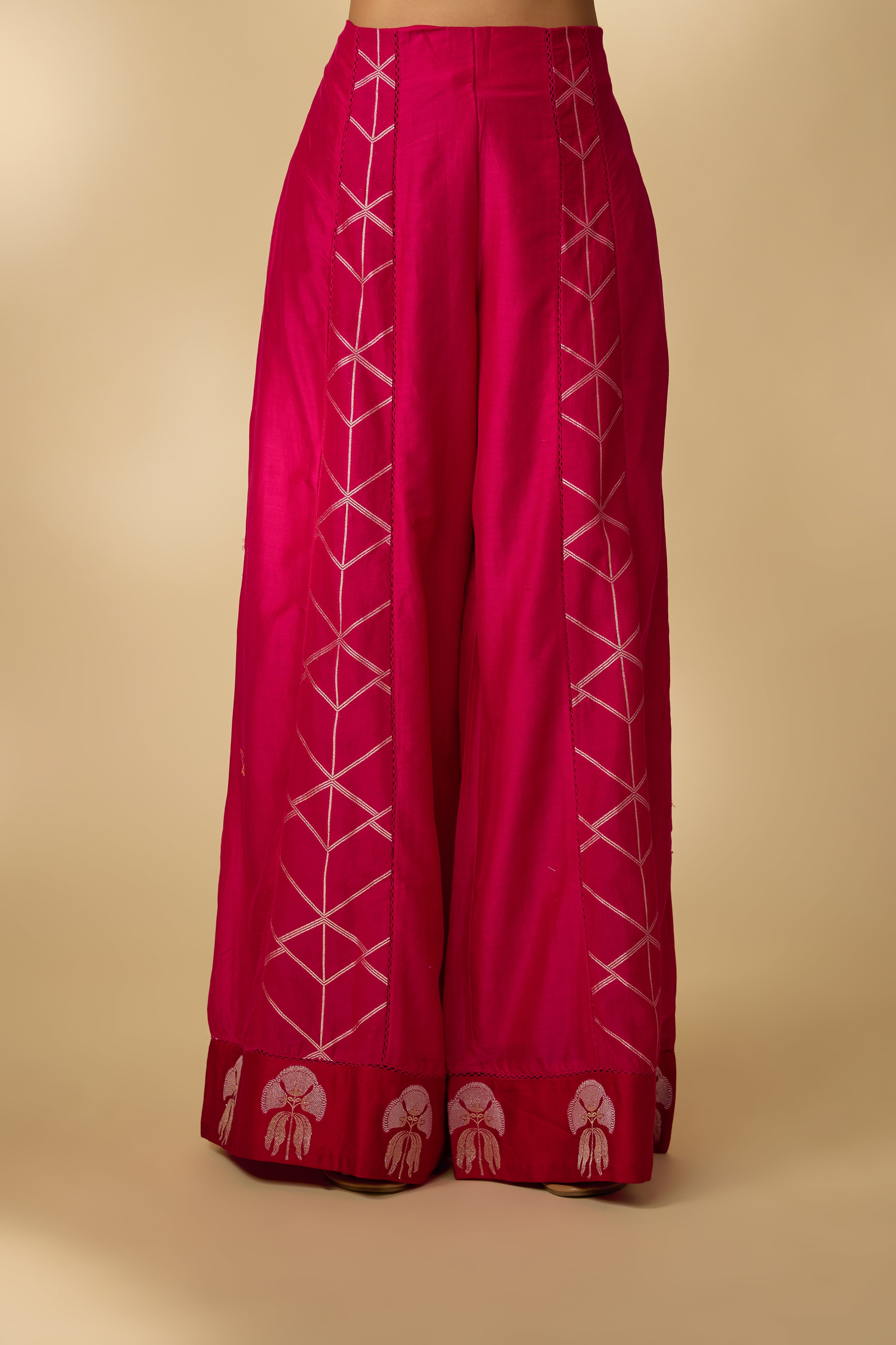 Rani Pink  Embellished Slub Cotton Silk Co-Ord Set
