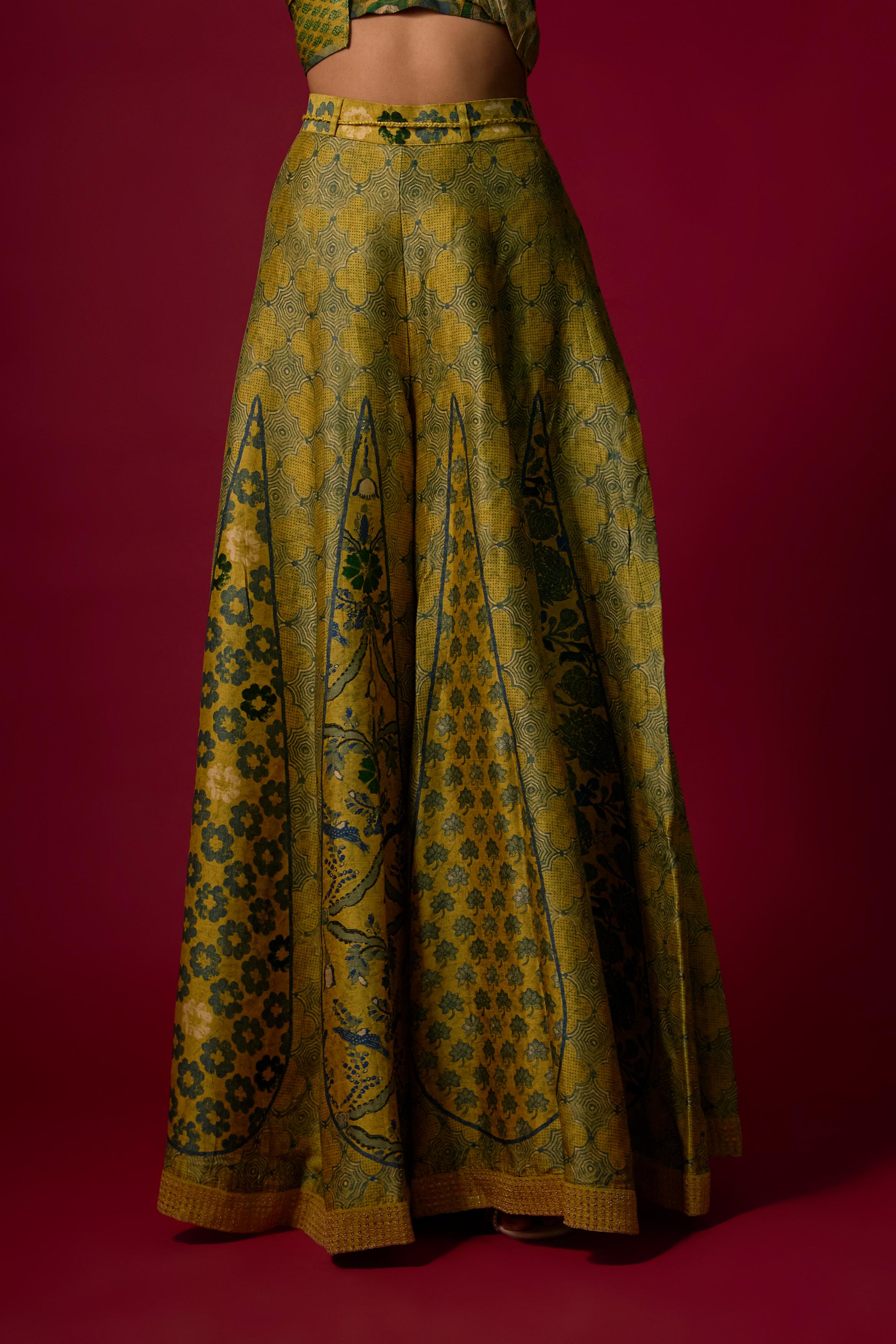 Pear Green Printed Slub Cotton Silk Tunic Co-Ord Set
