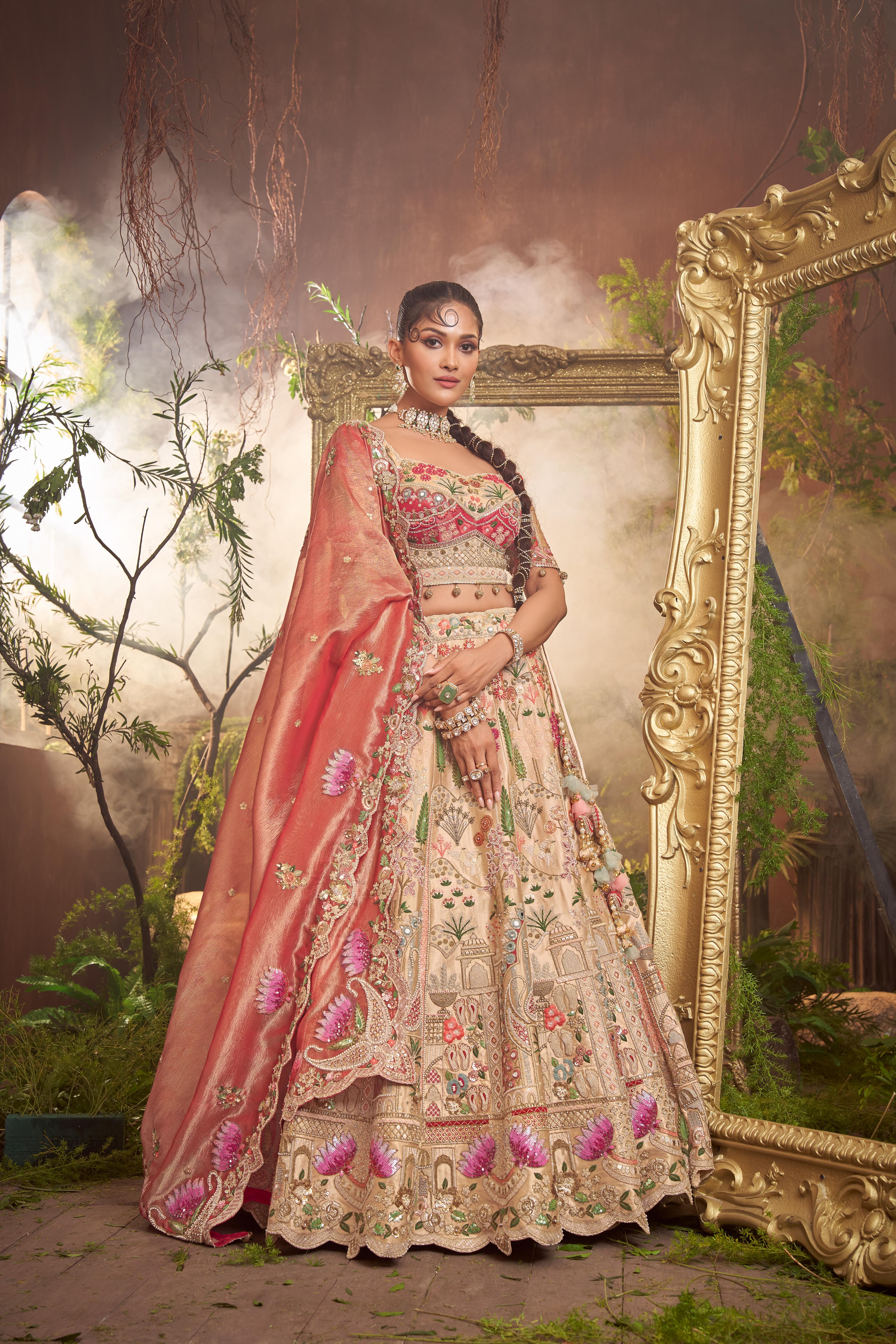 Ivory Rose Embellished Shimmer Tissue Silk Lehenga Set