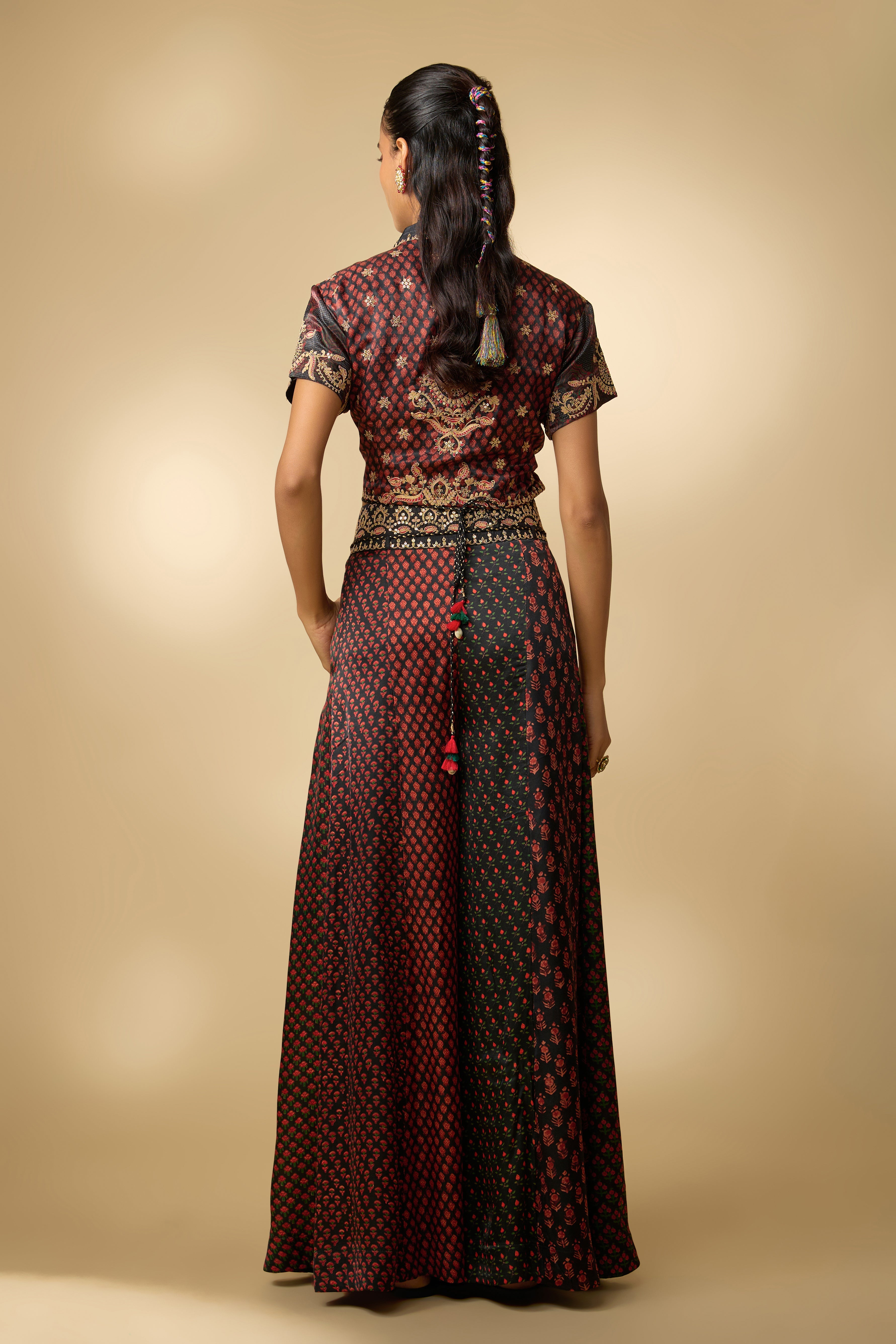 Hot Black Printed Slub Cotton Silk Tunic Co-Ord Set