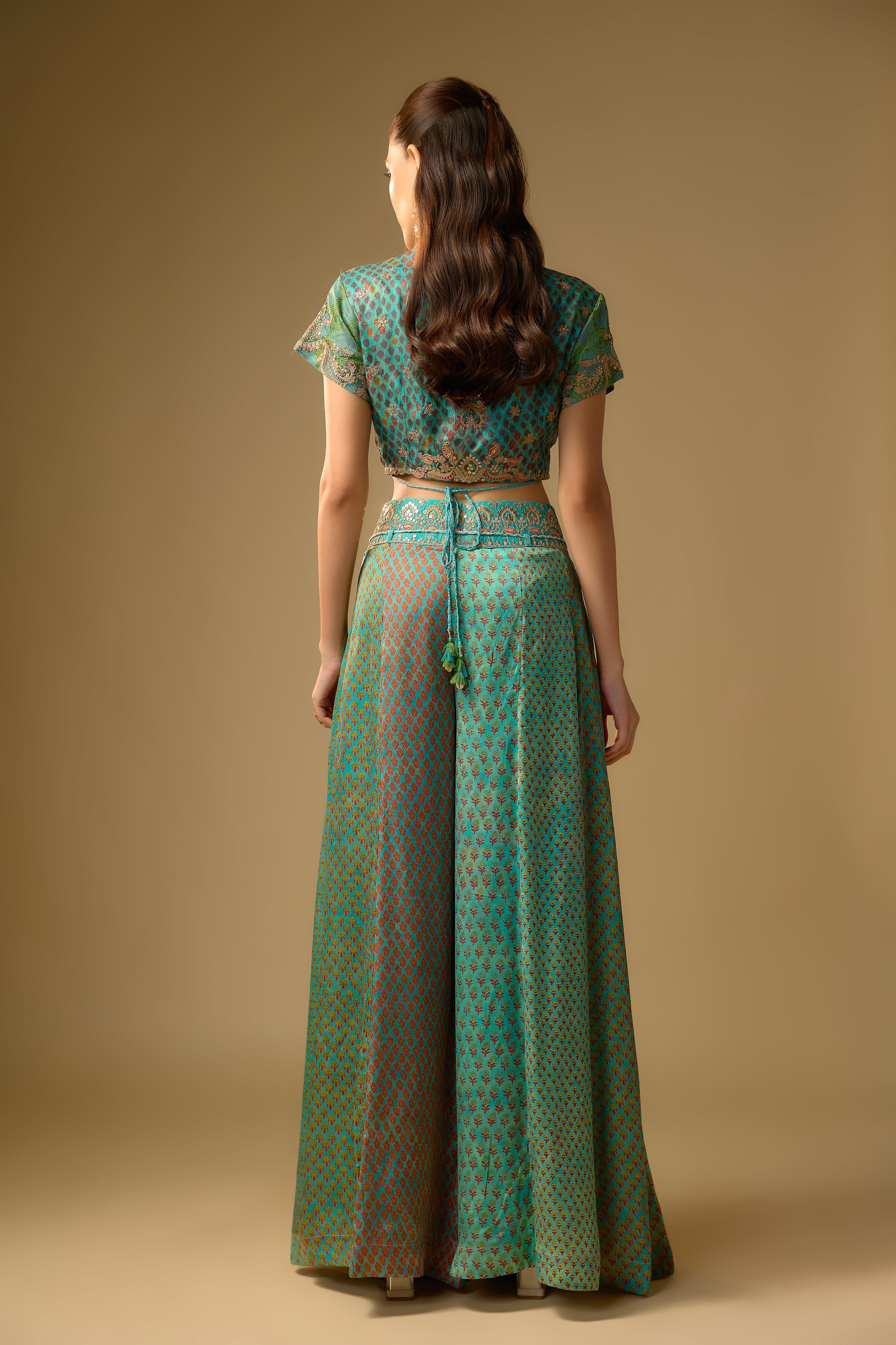Light Blue Printed Slub Cotton Silk Tunic Co-Ord Set