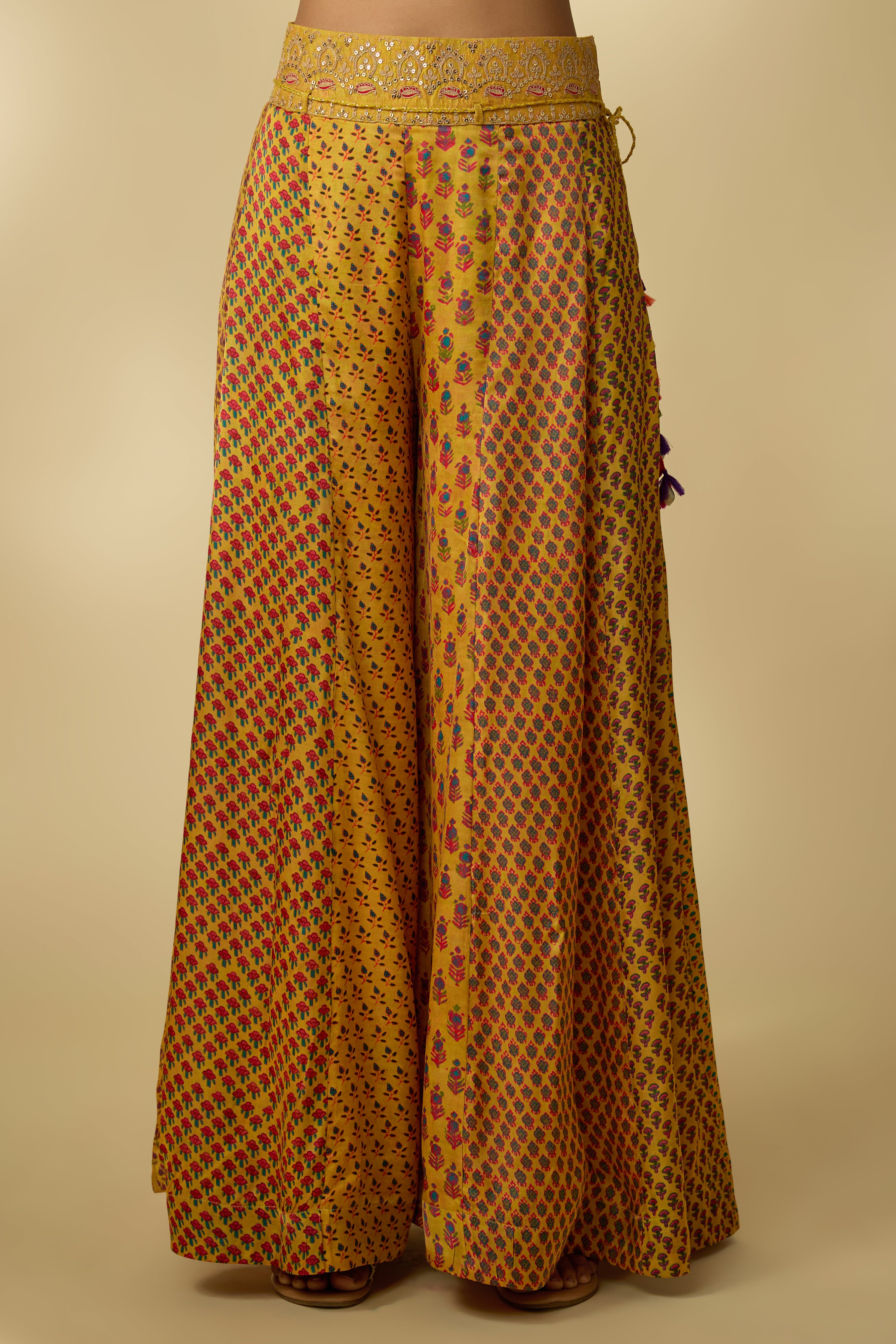 Mustard Yellow Printed Slub Cotton Silk Tunic Co-Ord Set