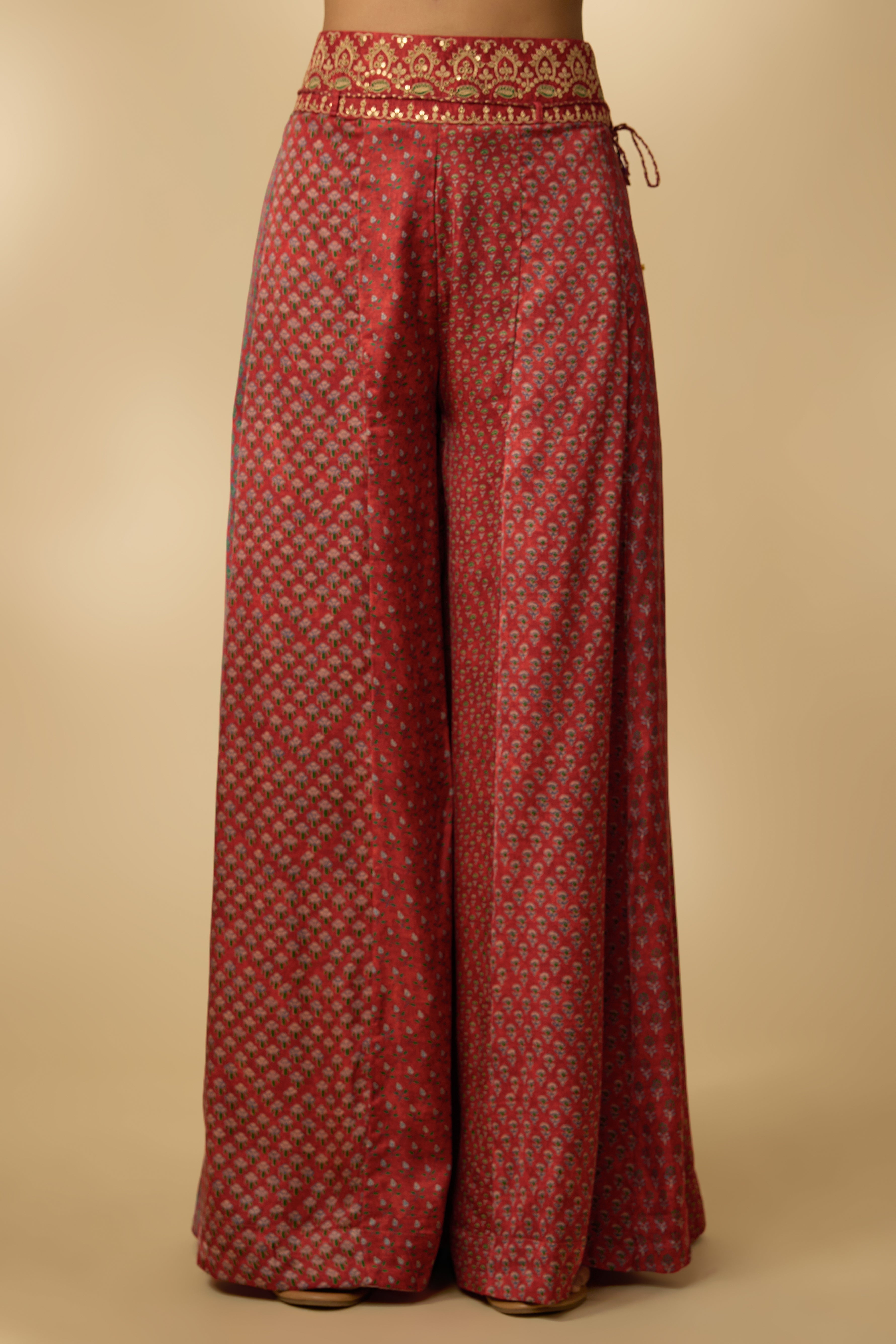 Red Printed Slub Cotton Silk Tunic Co-Ord Set