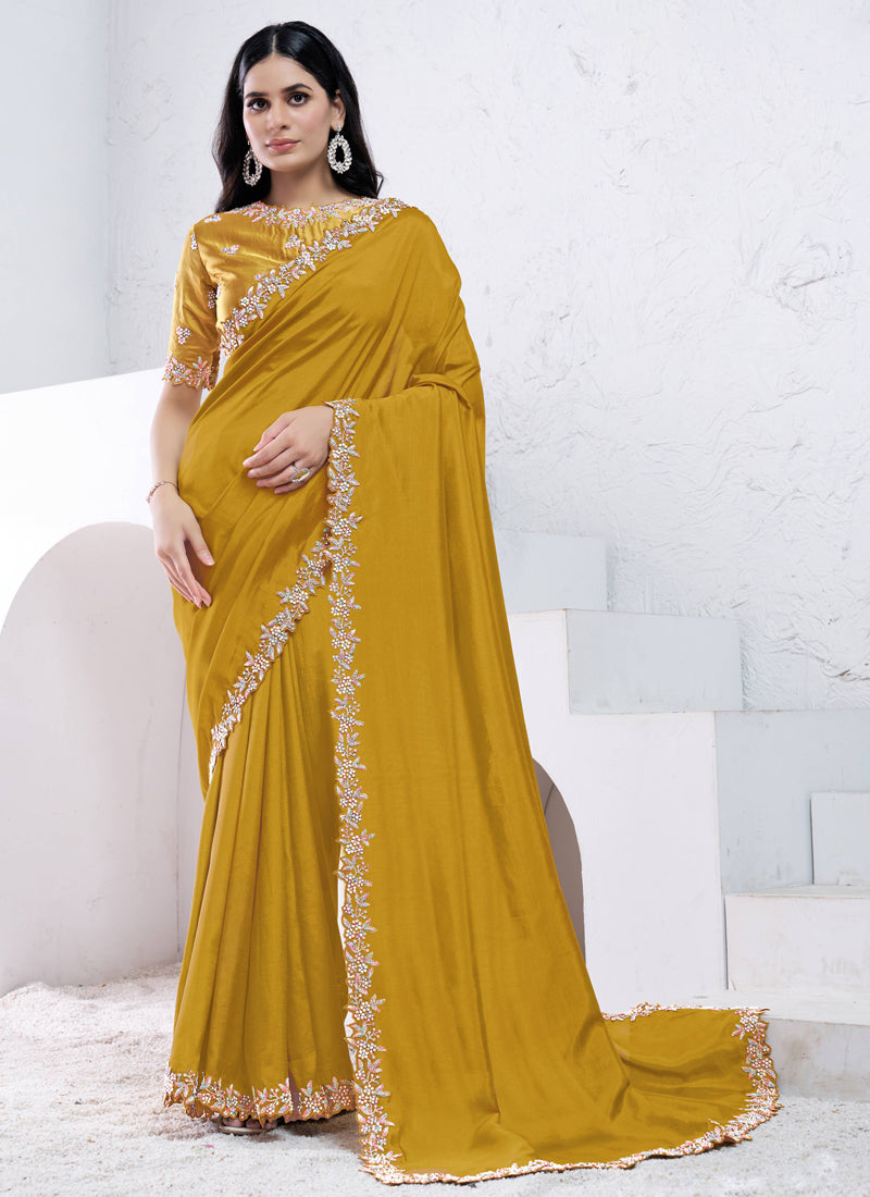 Mustard Luxe Embellished Crepe Silk Saree
