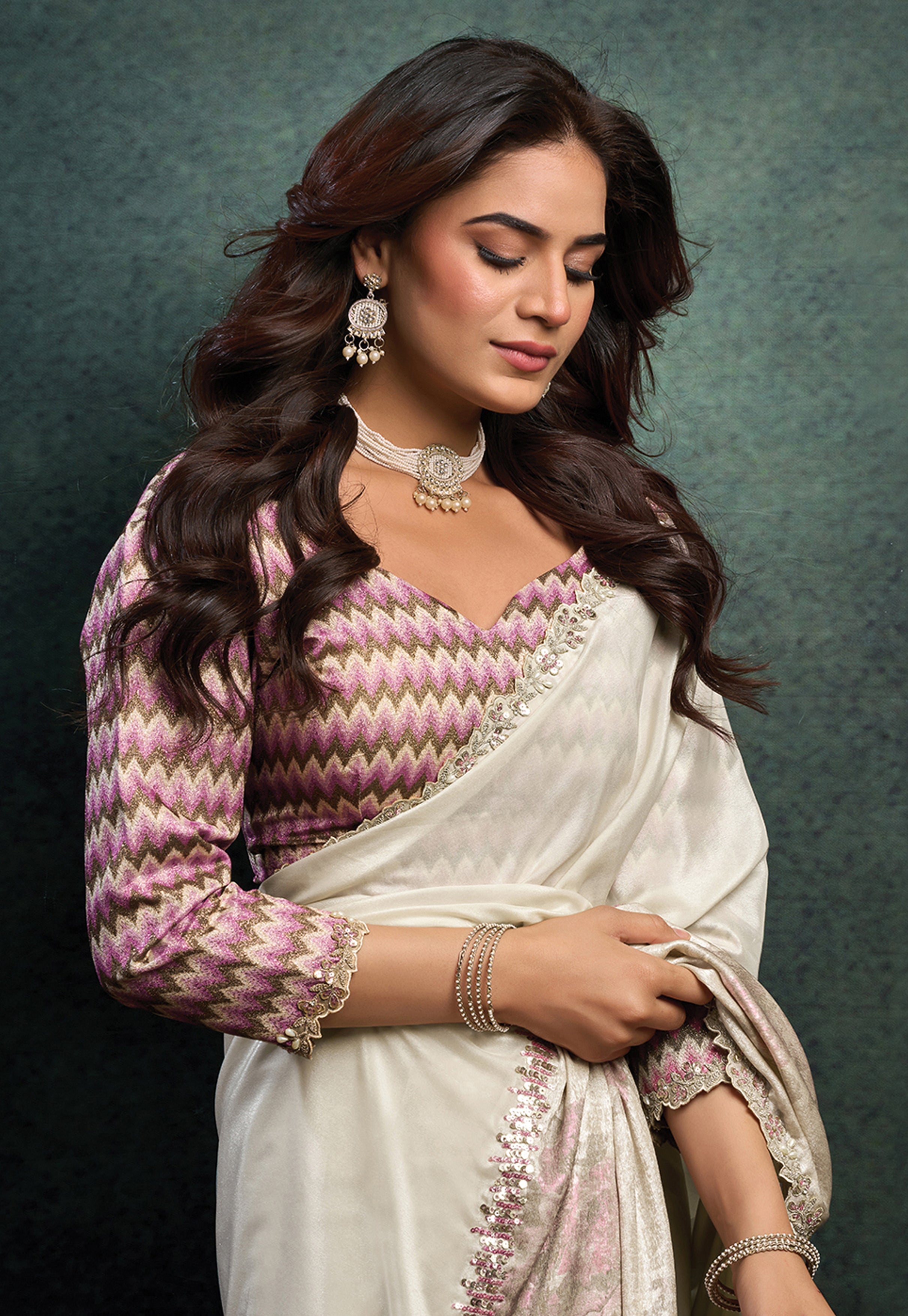 Ivory Bloom Embellished Uppada Silk Saree