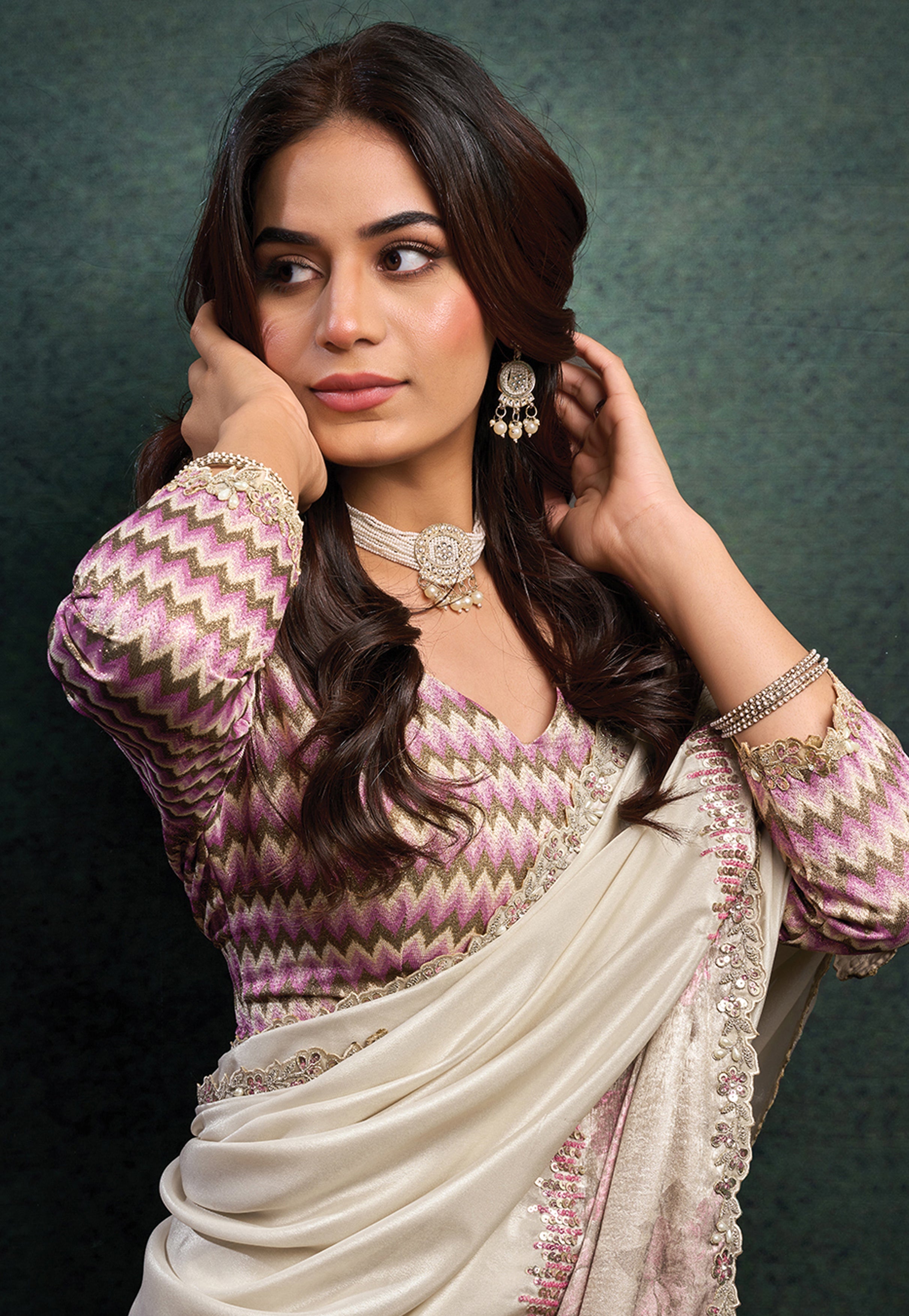 Ivory Bloom Embellished Uppada Silk Saree