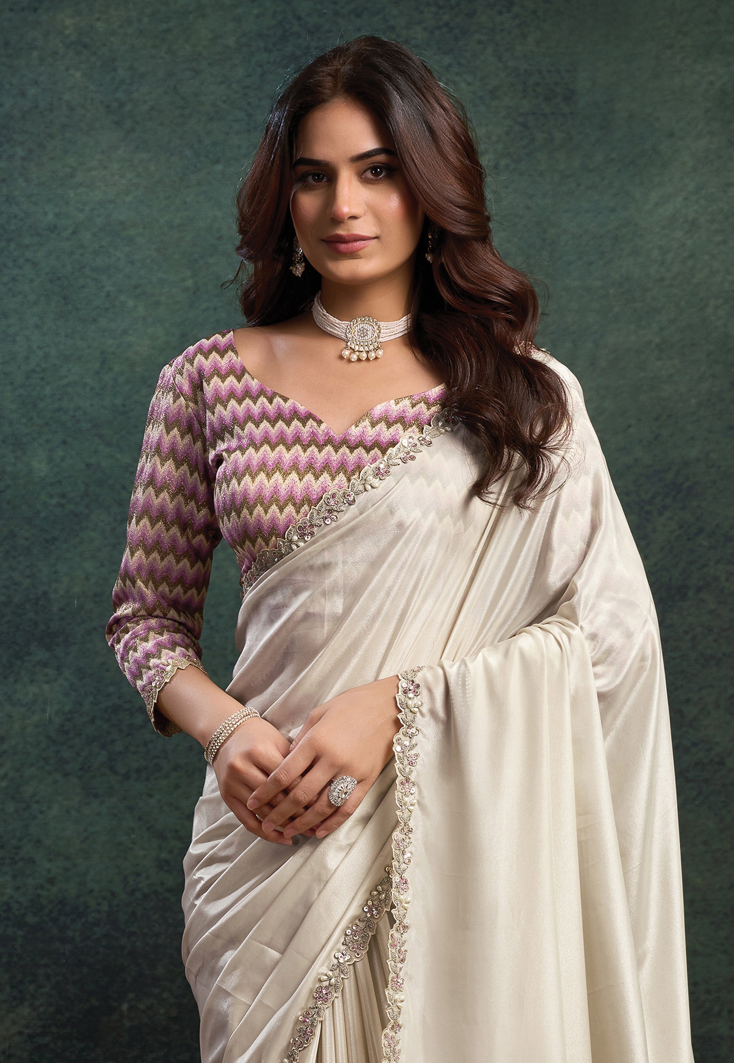 Ivory Bloom Embellished Uppada Silk Saree
