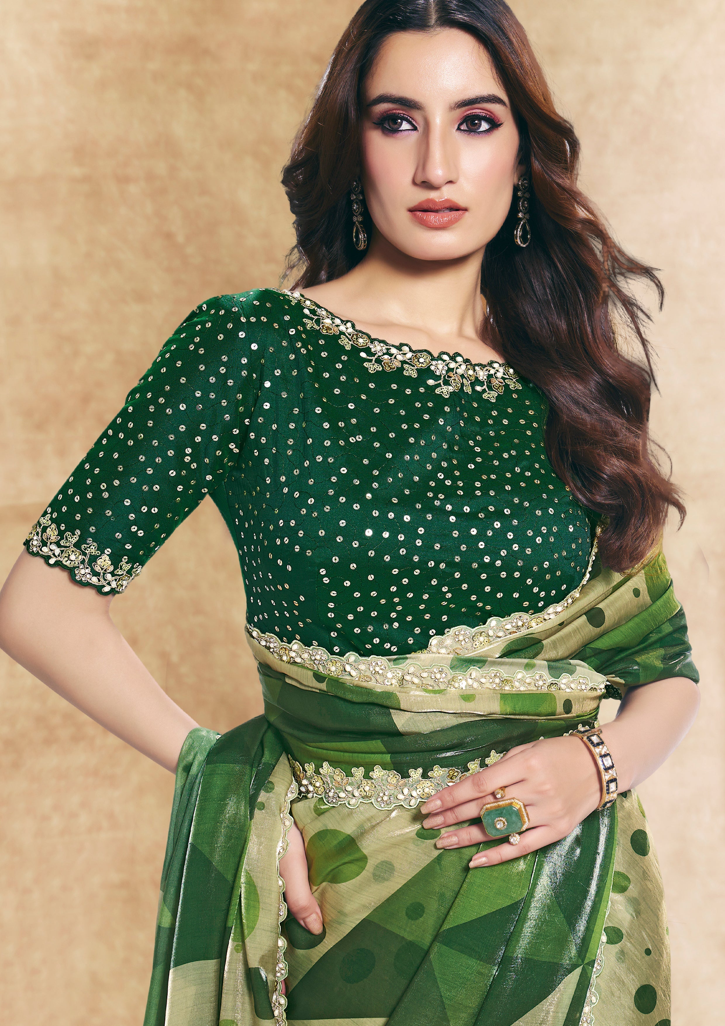 Emerald Embellished Crepe Tissue Silk Saree