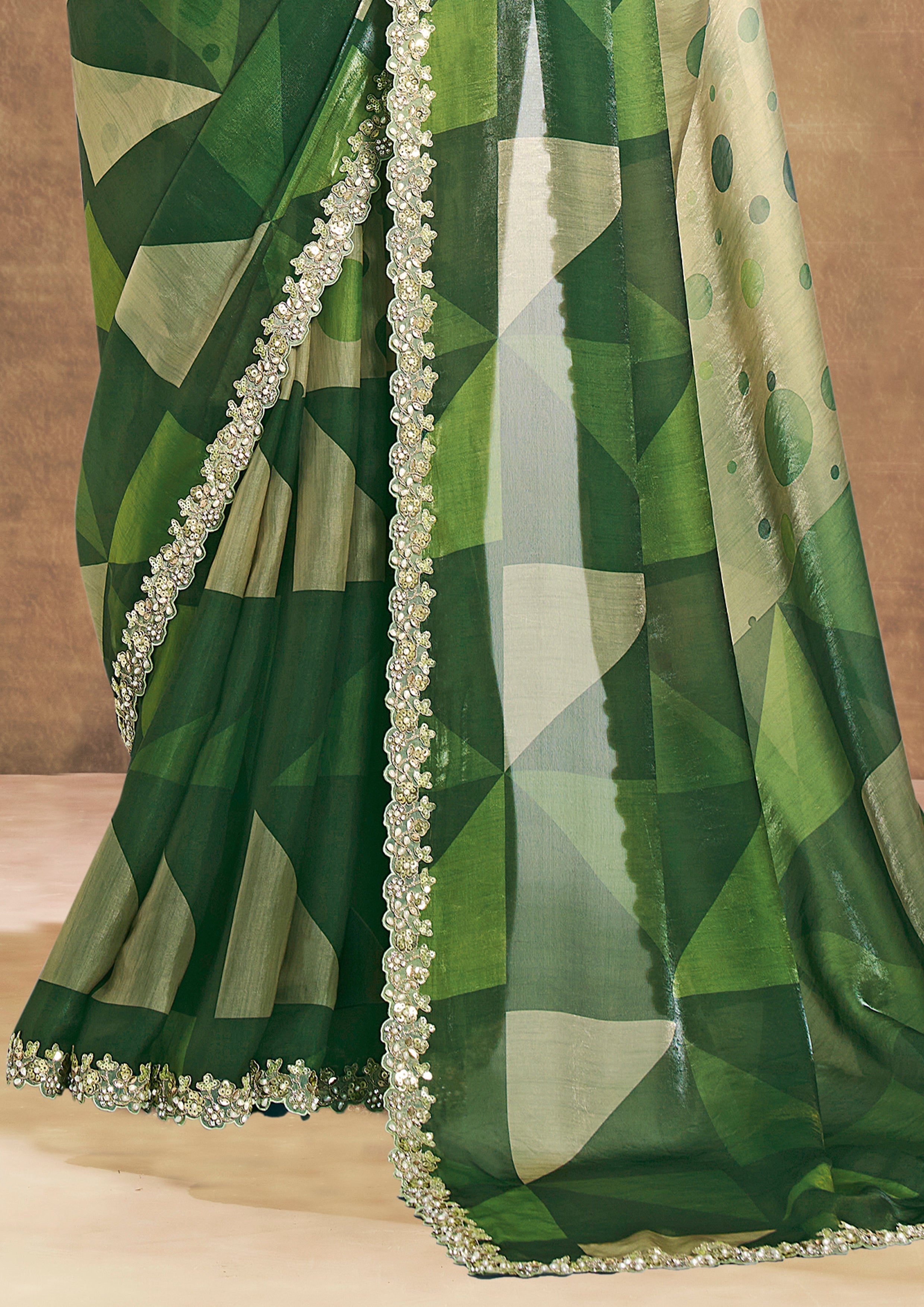 Emerald Embellished Crepe Tissue Silk Saree
