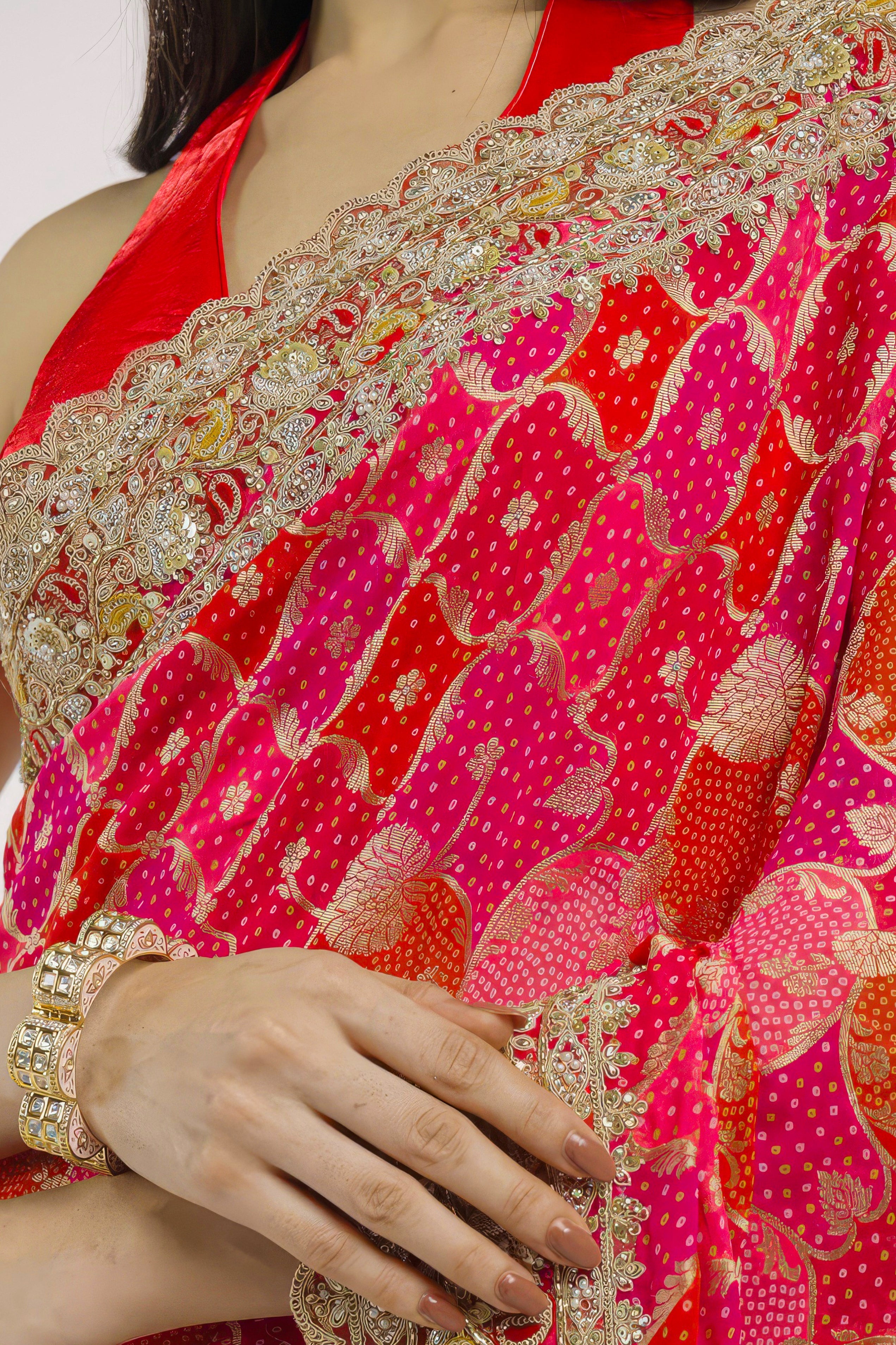 Fuchsia & Red Embellished Premium Silk Saree