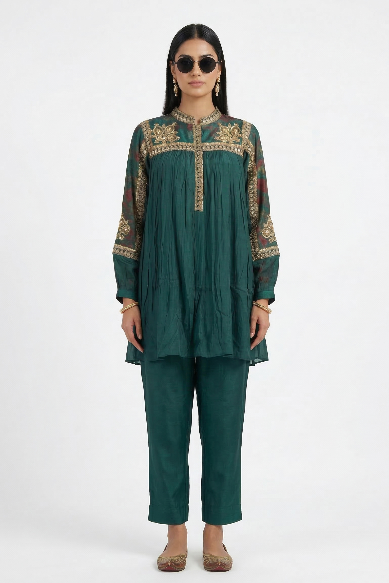 Emerald Embellished Organza Silk Co-Ord Set
