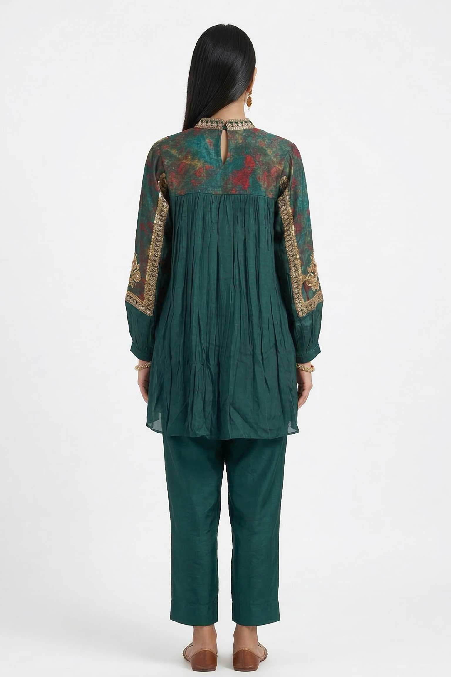Emerald Embellished Organza Silk Co-Ord Set