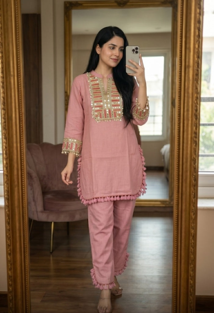 Rosewood Embellished Linen Co-Ord Set