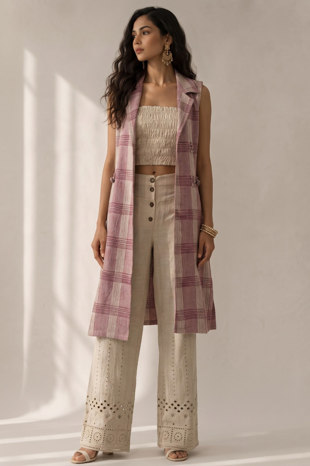 Dusty Pink Ivory Woven Cotton Co-Ord Set
