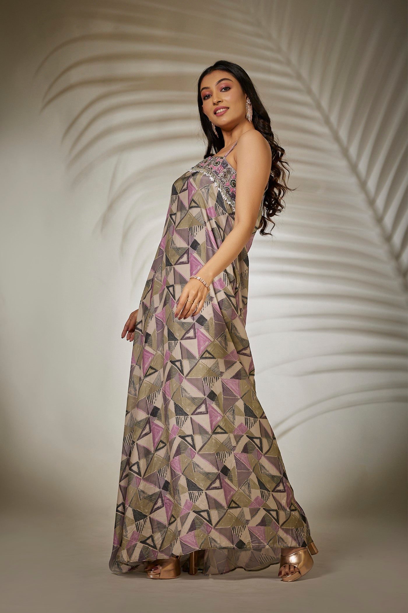 Pink Abstract Printed Kaftan Dress