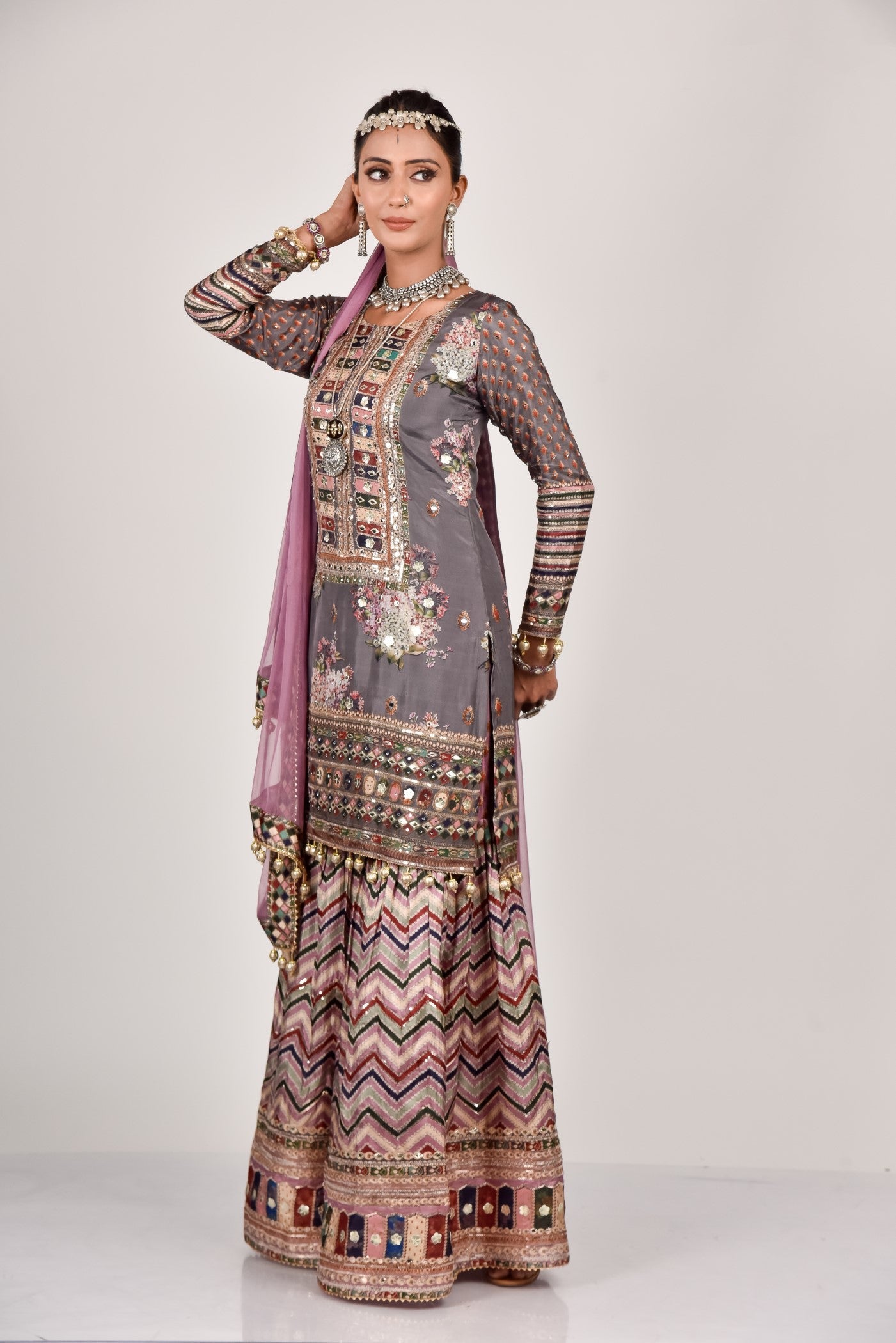 Dusky Grey Embellished Sharara Set