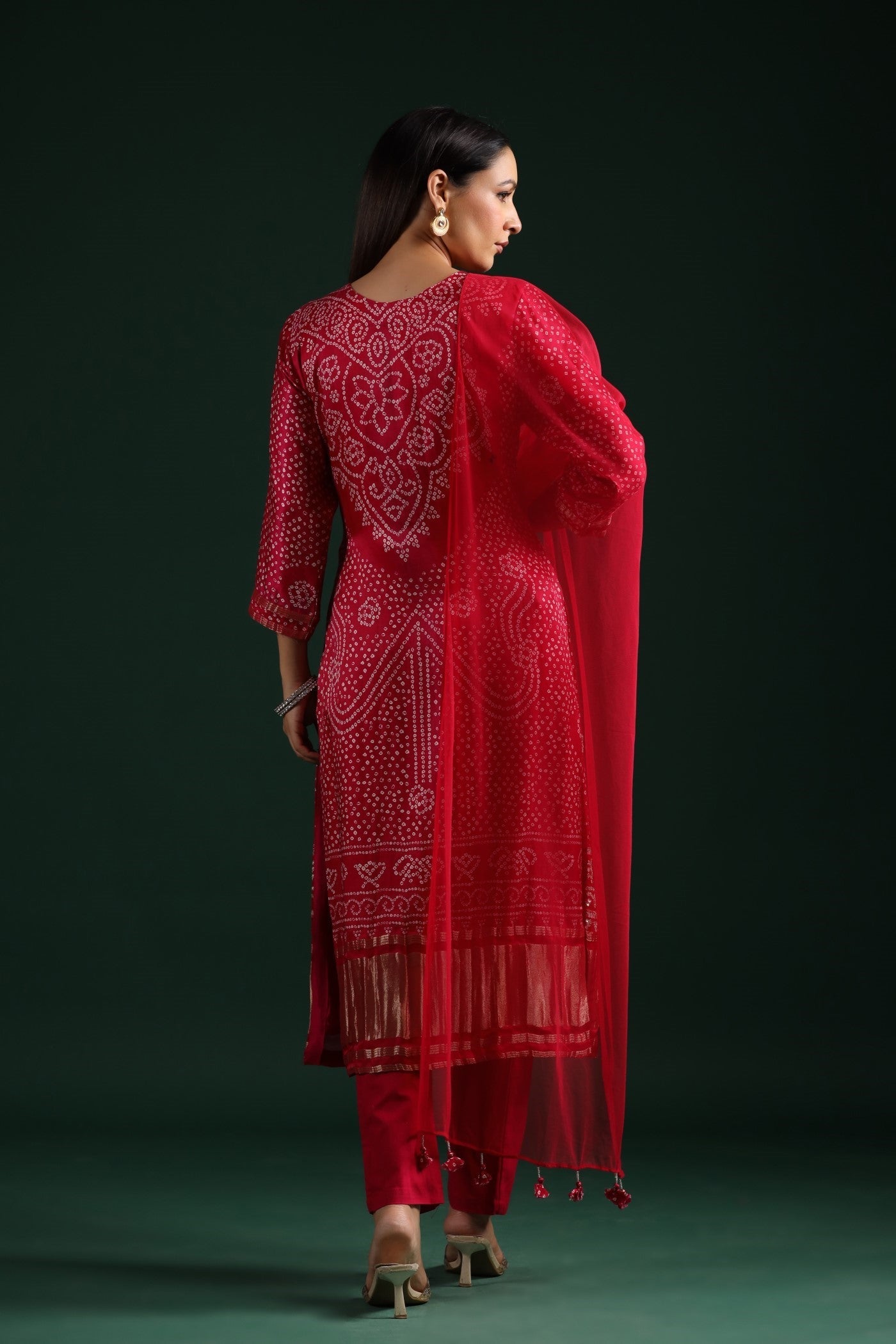 Festive Pink Bandhani Embroidered Kurta Set