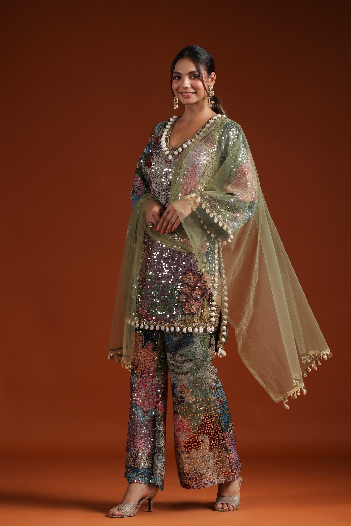 Pastel Green Embellished Palazzo Set