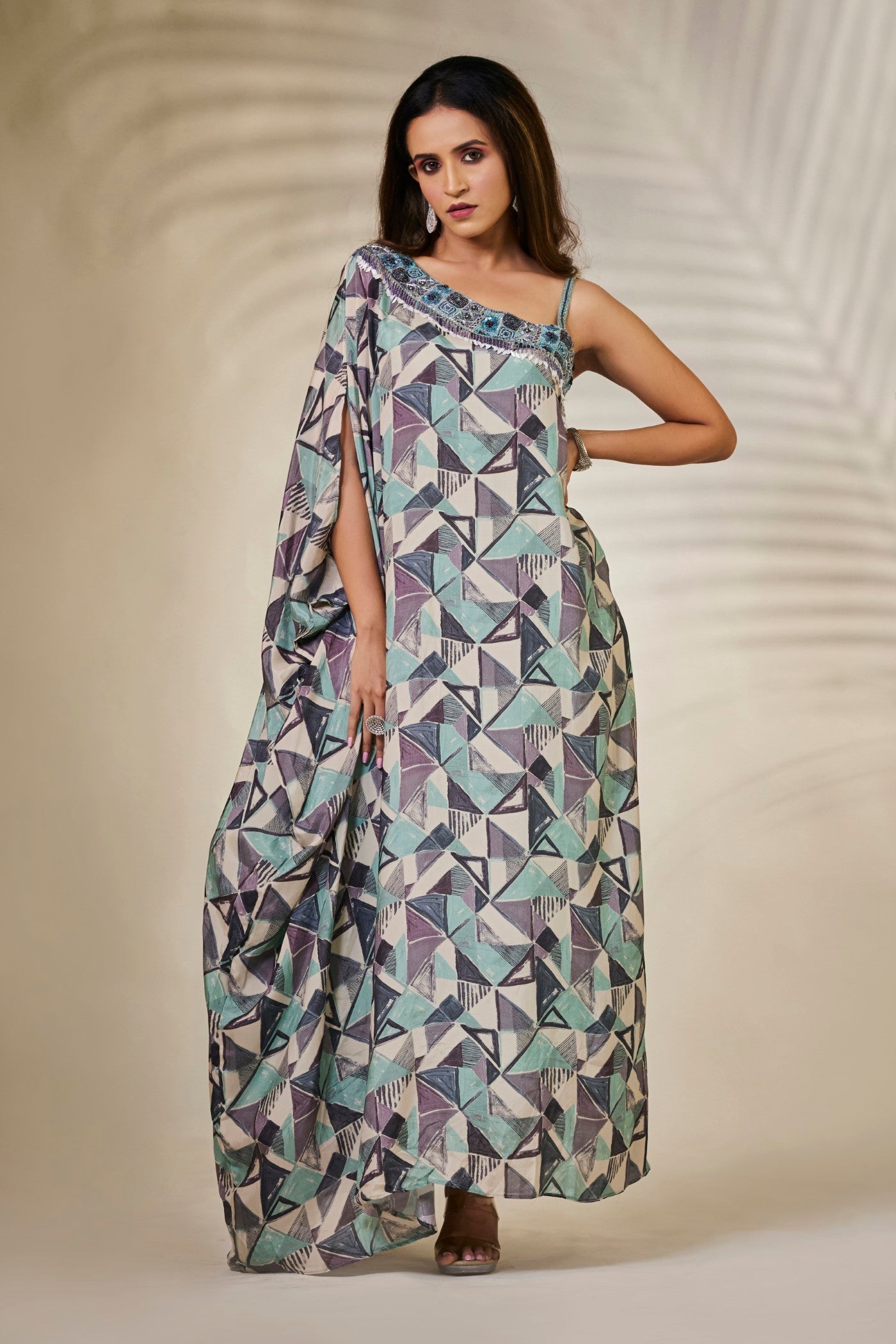 Light Blue Abstract Printed Kaftan Dress