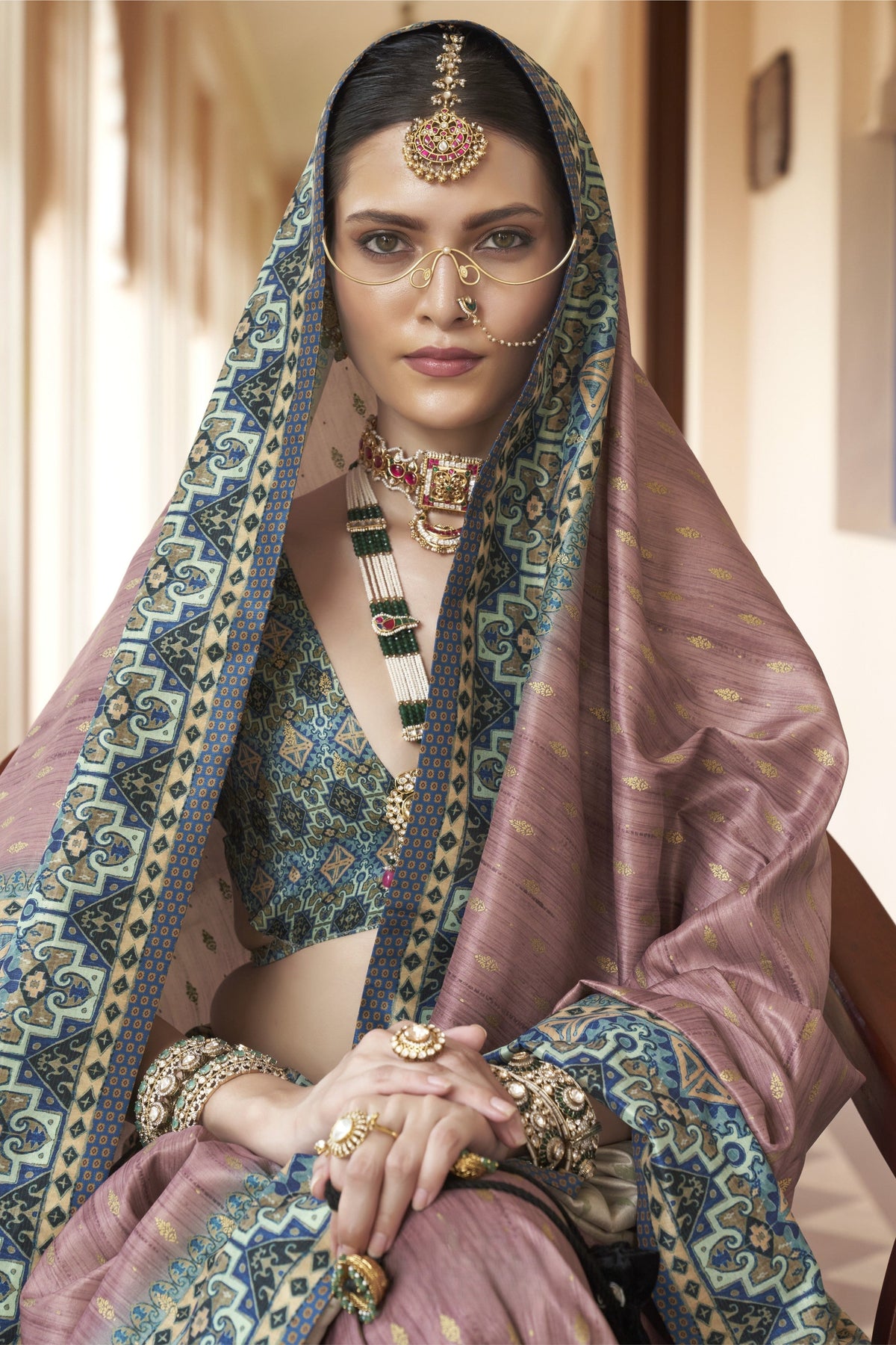 Dusty Mauve Printed Premium Silk Saree
