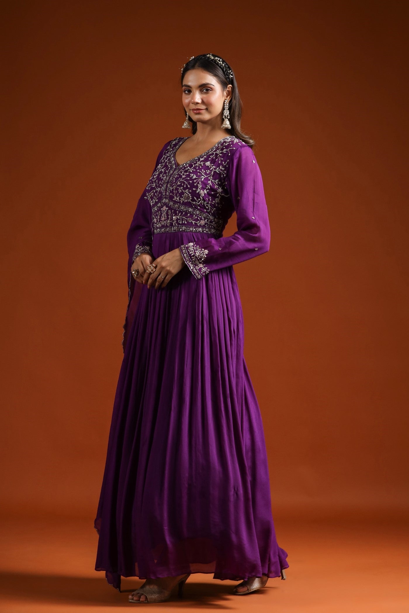 Imperial Purple Pleated Anarkali Suit