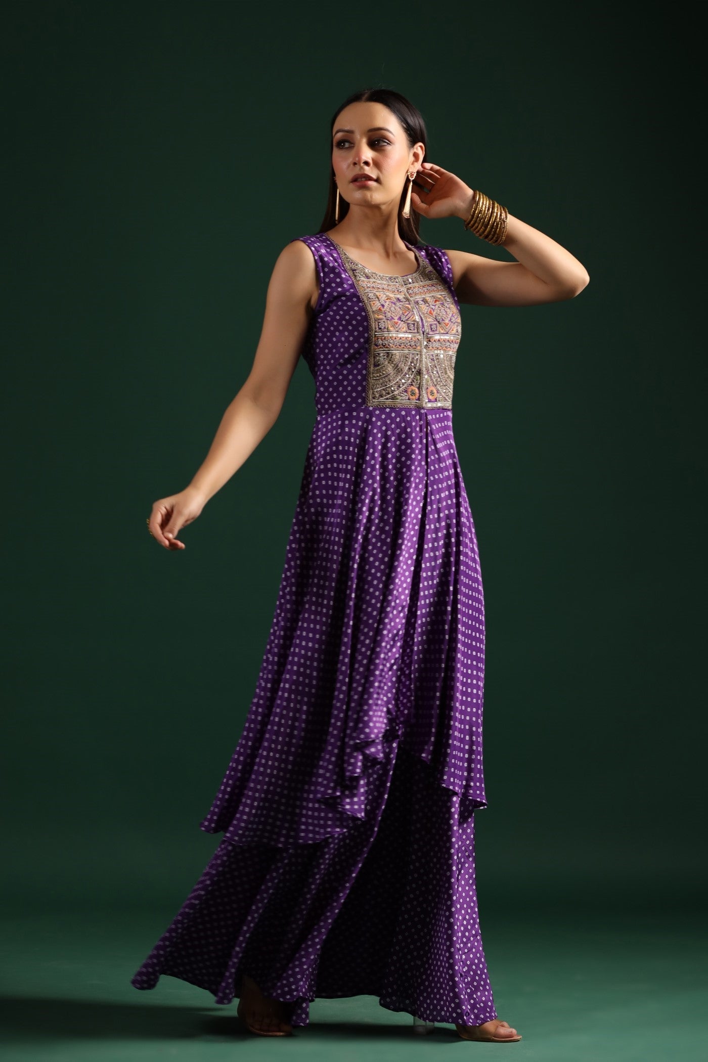 Purple Bandhani Embroidered Tunic & Palazzo