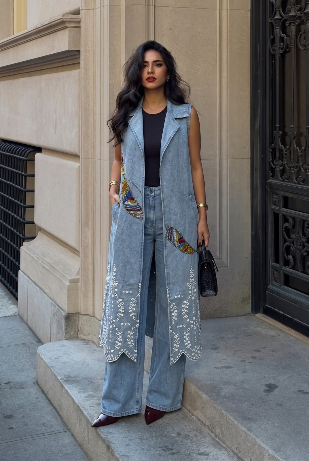 Light Wash Blue Denim Long Jacket