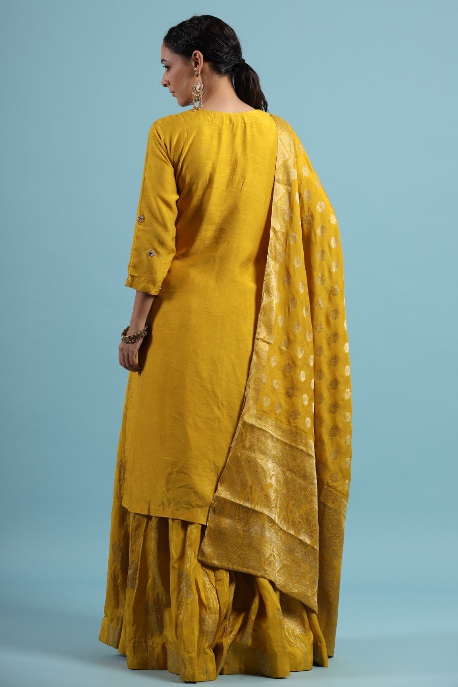 Bright Yellow Gota Patti Kurta &amp; Skirt Set