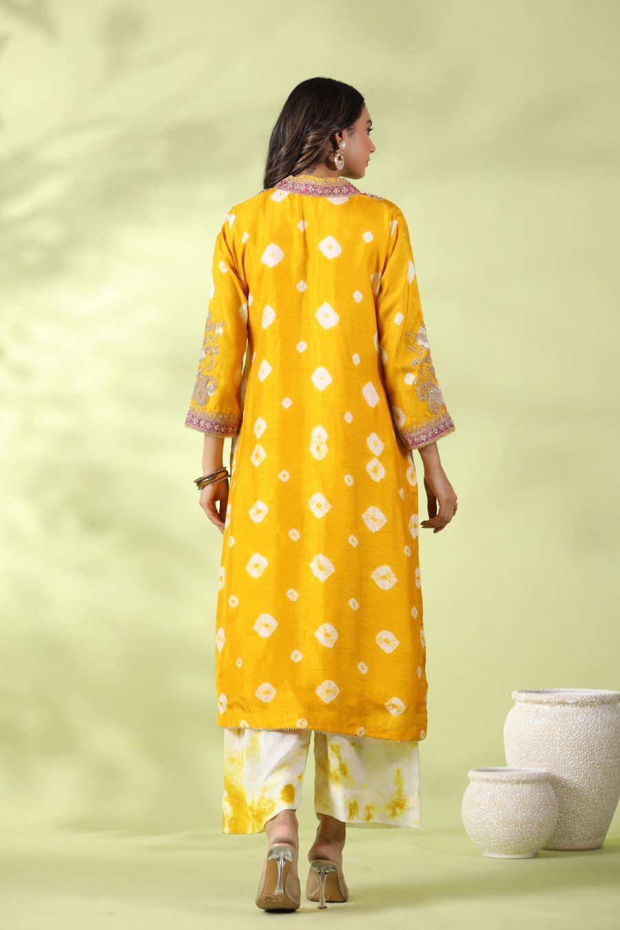 Yellow Bandhej & Zari Embroidered Kurta with Palazzo