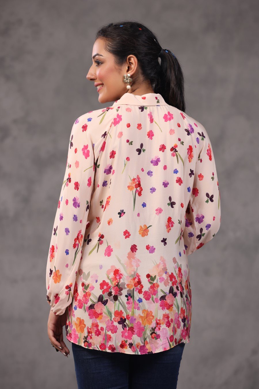 Light Pink Floral Italian Crepe Top