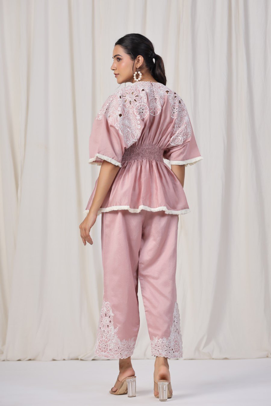 Powder Pink Embroidered Lotus Silk Co-ord Set