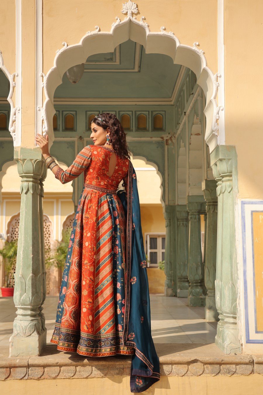 Red Mughal Printed Anarkali with Dupatta