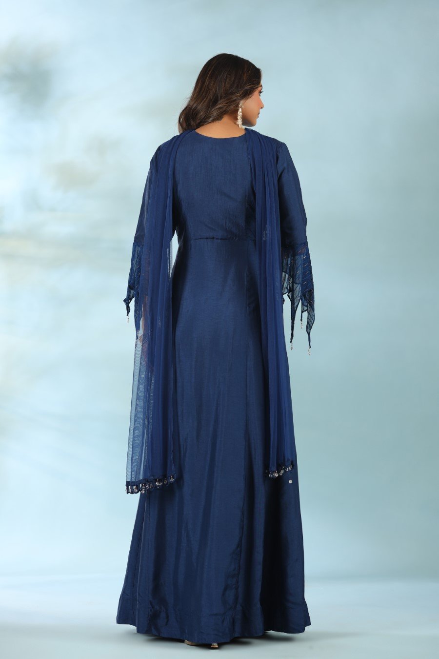 Navy Blue Modal Silk Anarkali with Dupatta