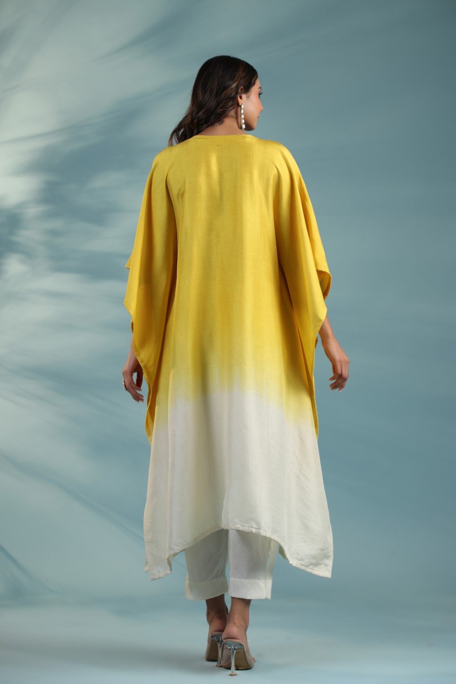 Yellow Ombre Embroidered Kaftan With Pants