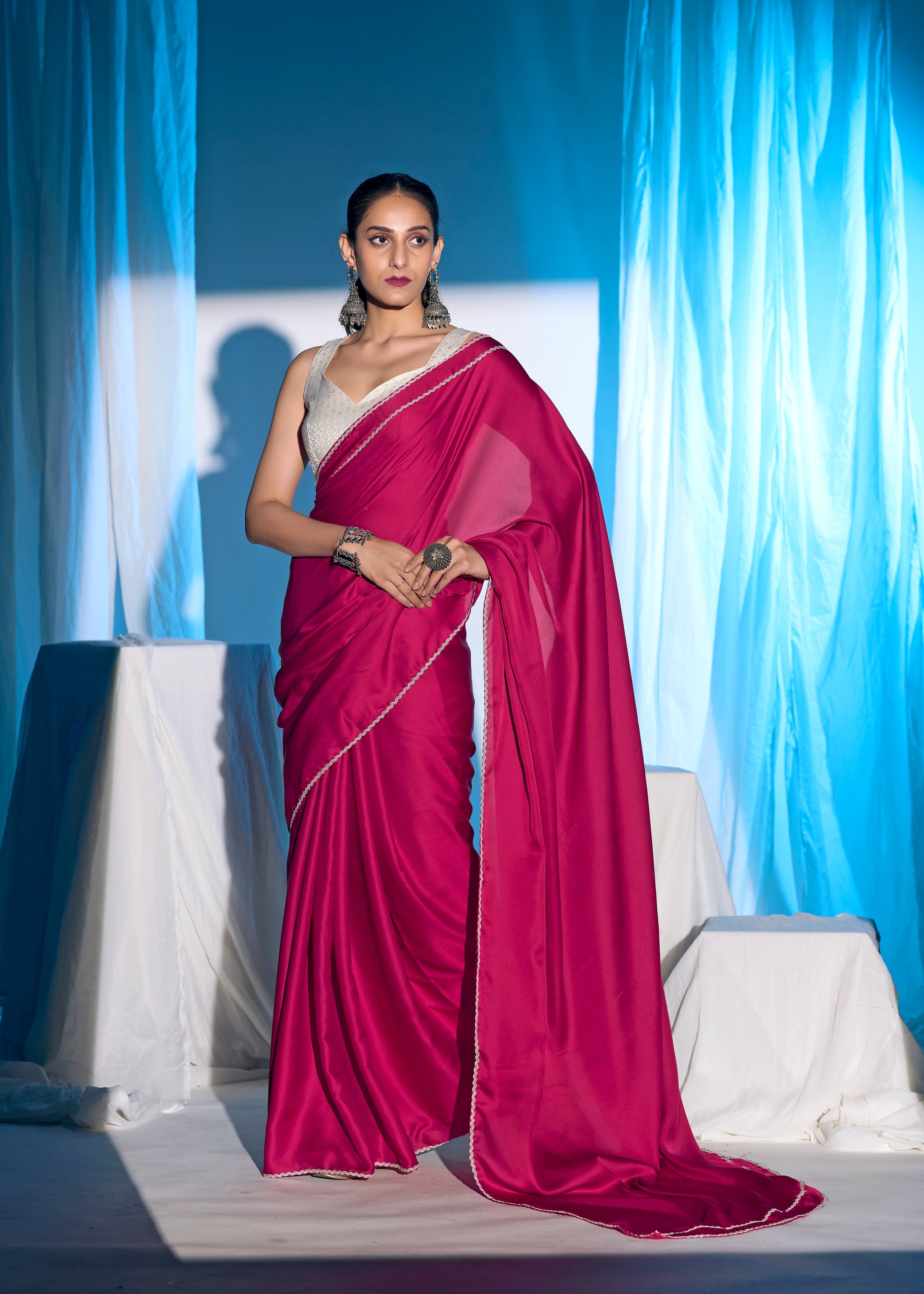 Magenta Muse Satin Silk Saree