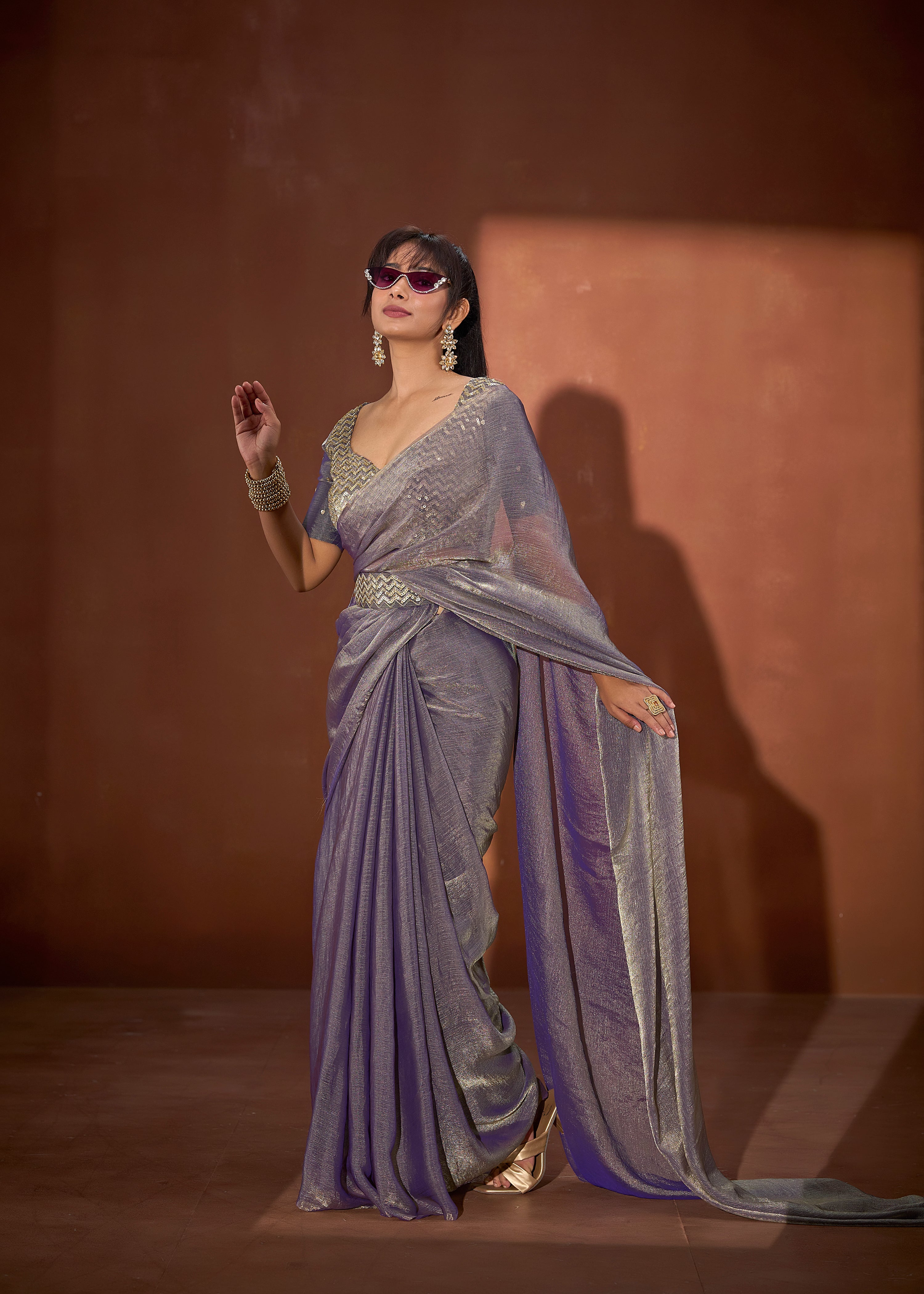 Lilac Shimmer Embellished Premium Silk Saree
