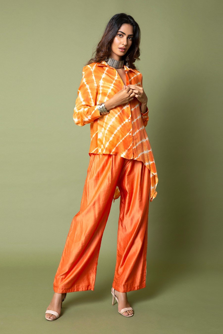 Asymmetric Shirt With Straight Leg Pants