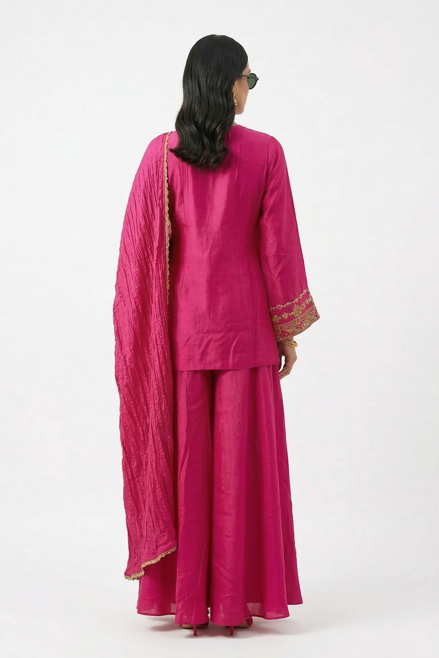 Pink Embellished Premium Silk Kurta Set
