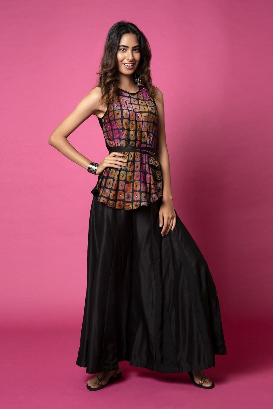 Buy Black Peplum Top With Sharara online | Devika Seth