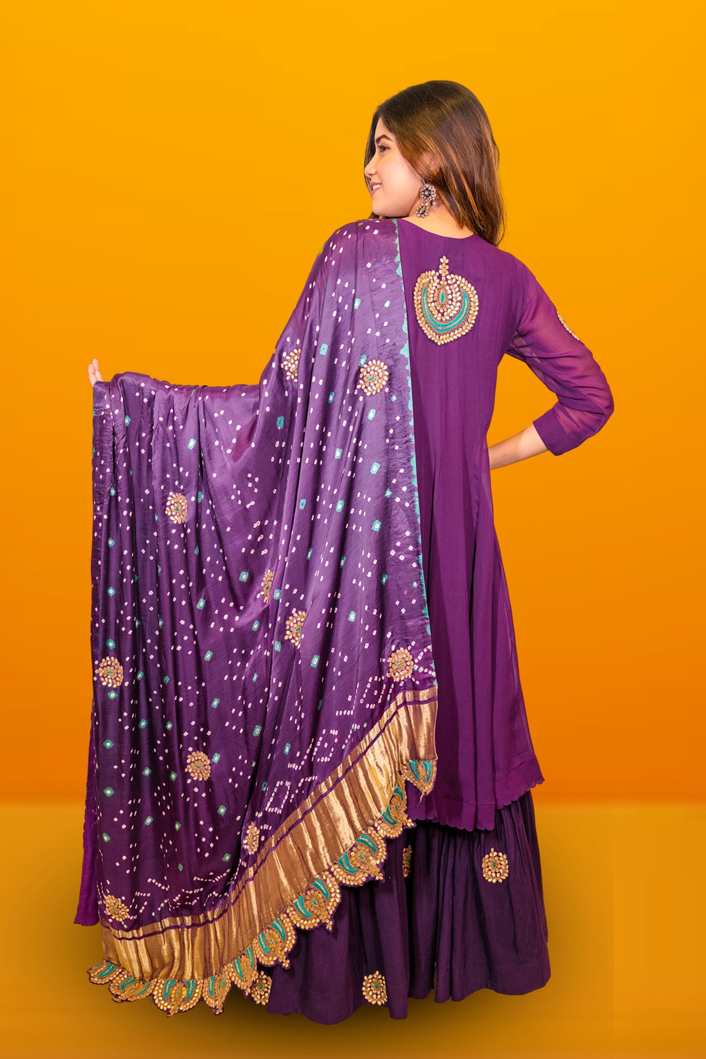 Dark Purple Embellished Georgette Silk Anarkali Set